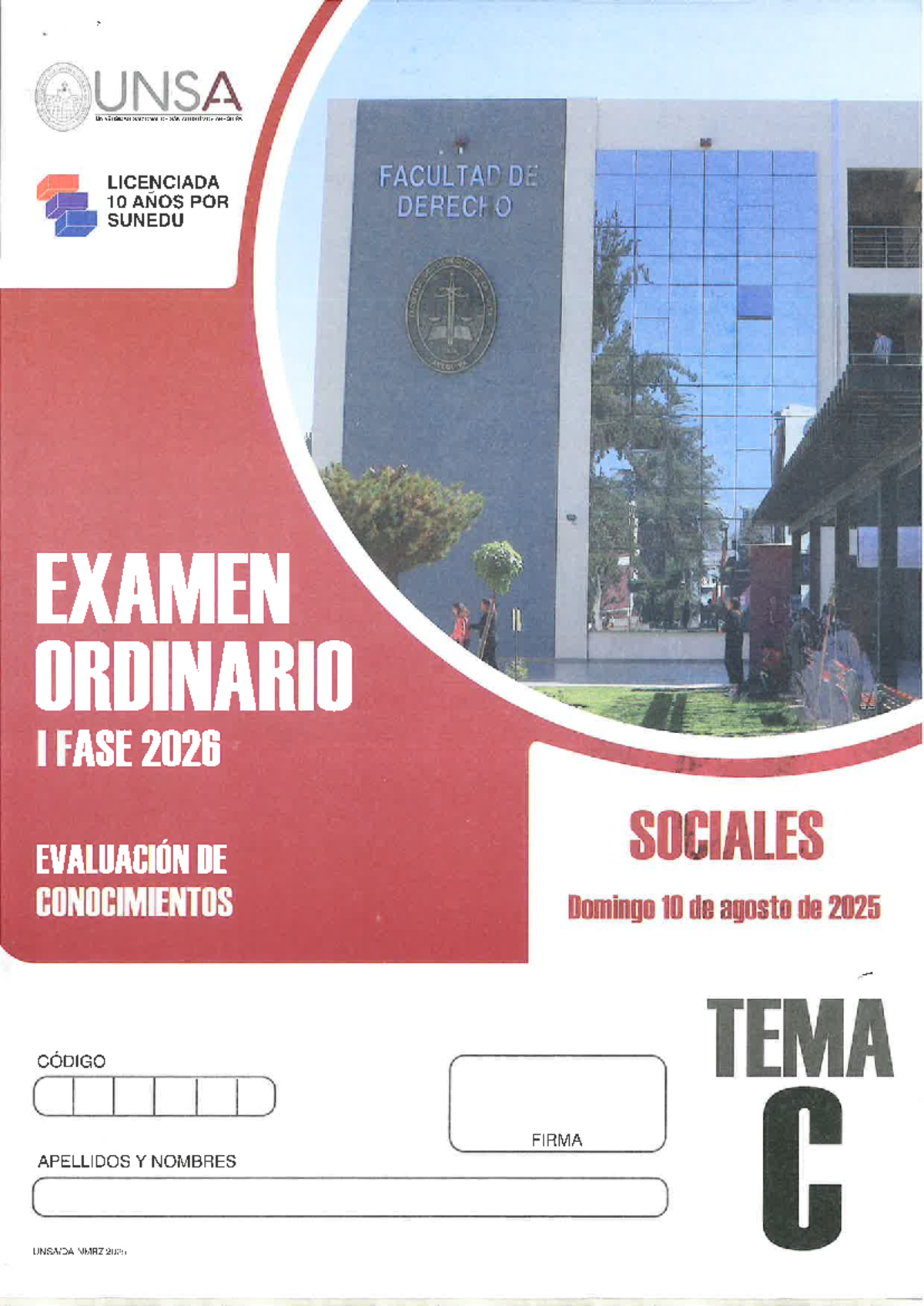 UNSA EXAMEN ORDINARIO FASE 2026 - SOLUCIONARIO DE SOCIALES - Studocu