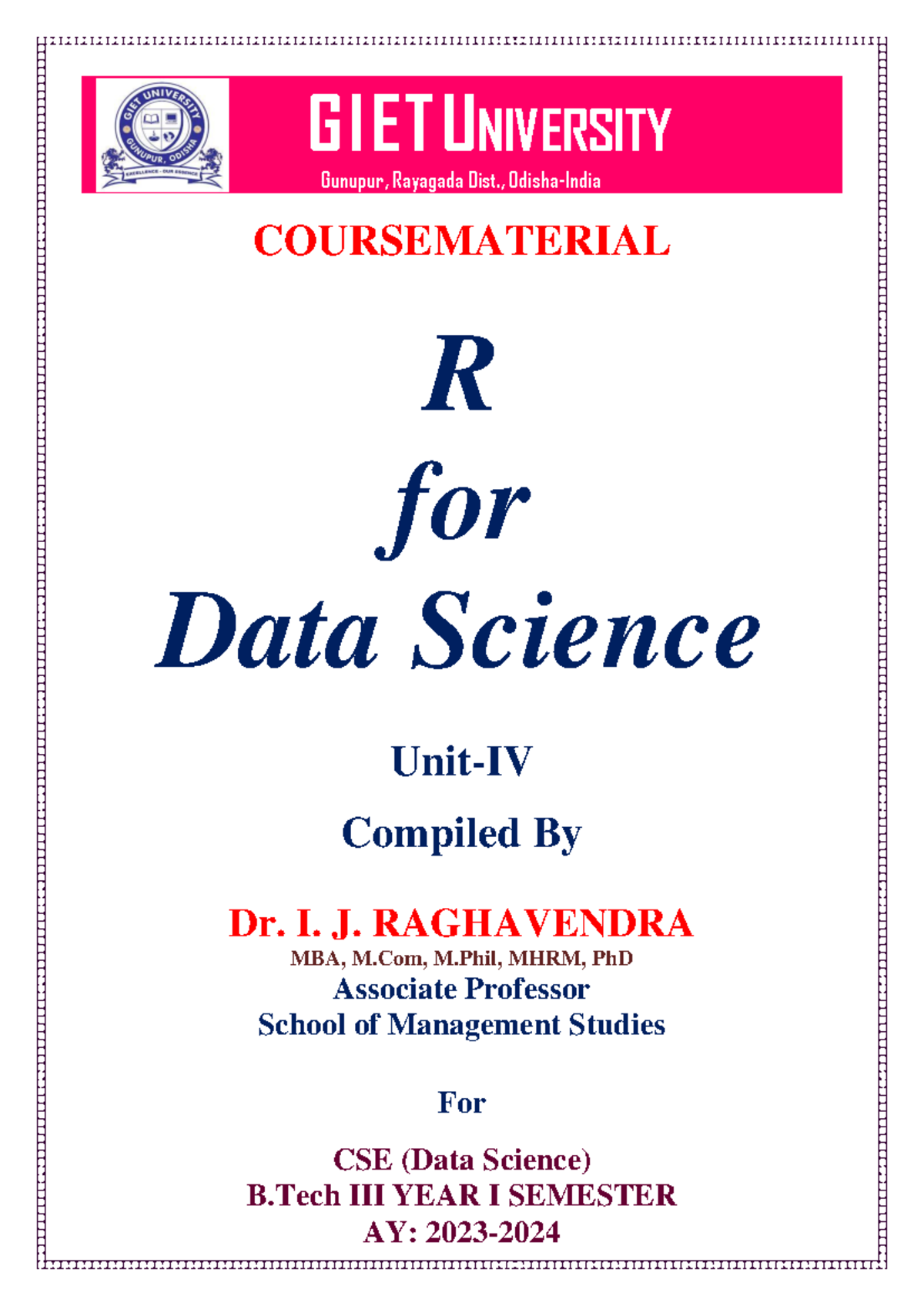 CSE (Data Science) Year I Semester Final Notes on R for Data Science ...