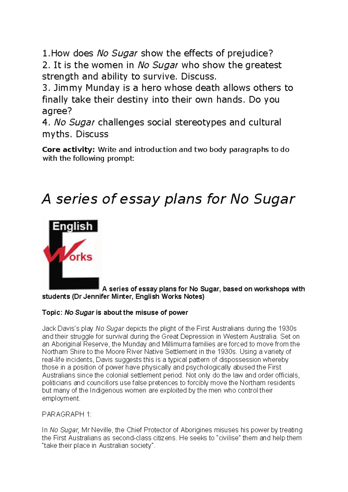 Crap Essay Plans for No Sugar: Text Analysis and Discussion - Studocu
