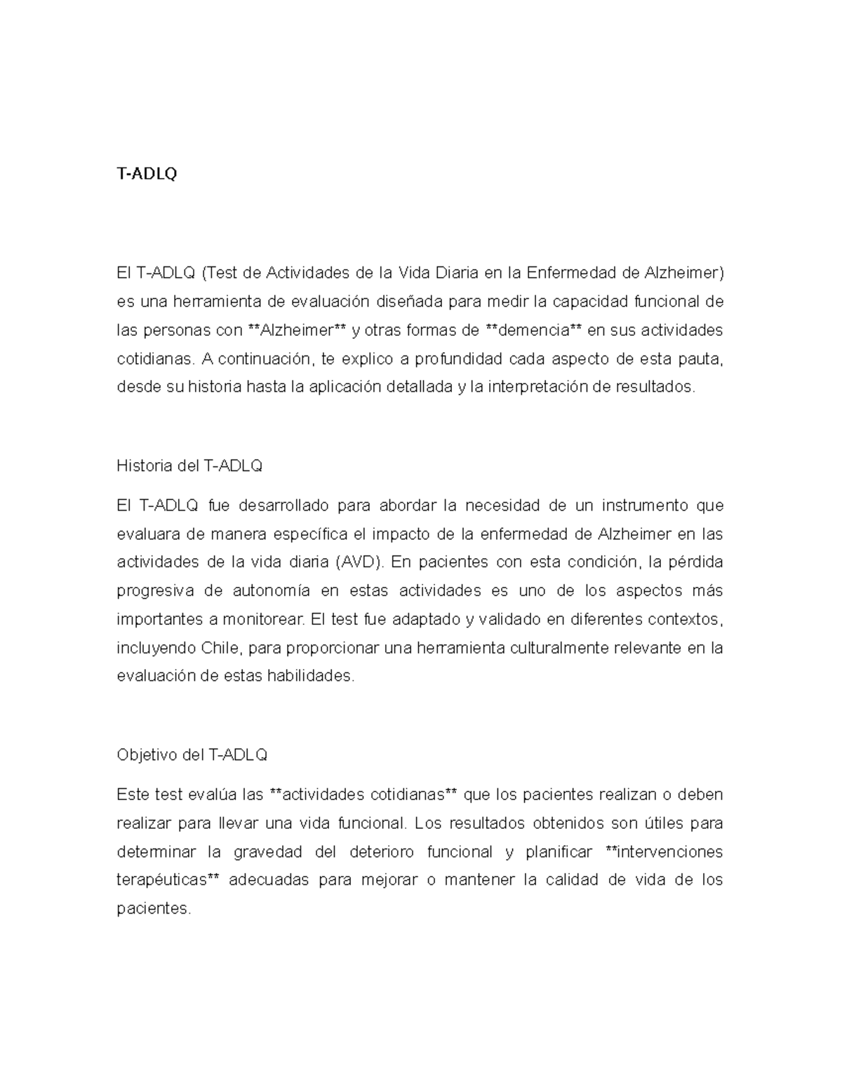 Evaluaci n del test de actividades de la vida diaria en alzheimer t