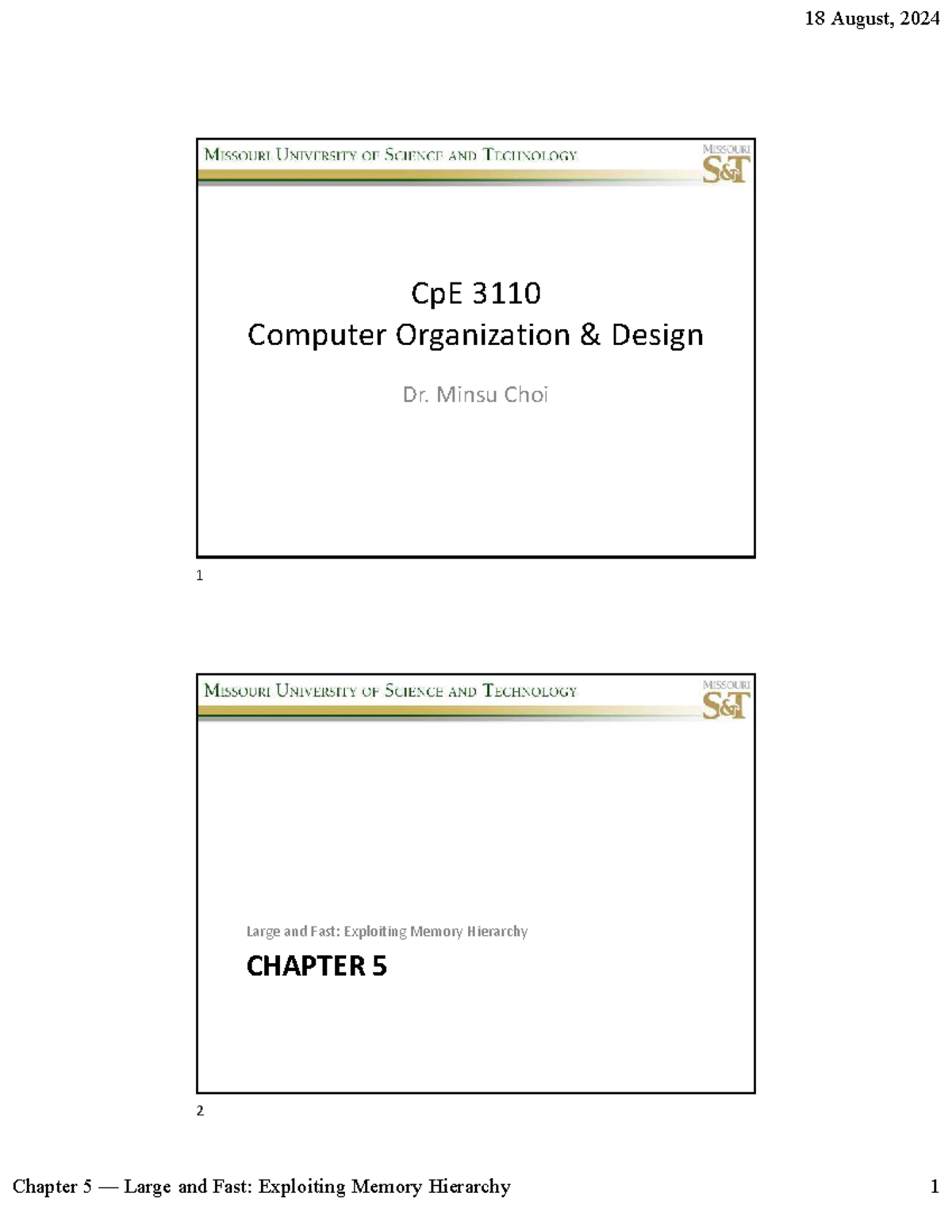 CpE 3110 Chapter 5: Large and Fast Memory Hierarchy - Studocu