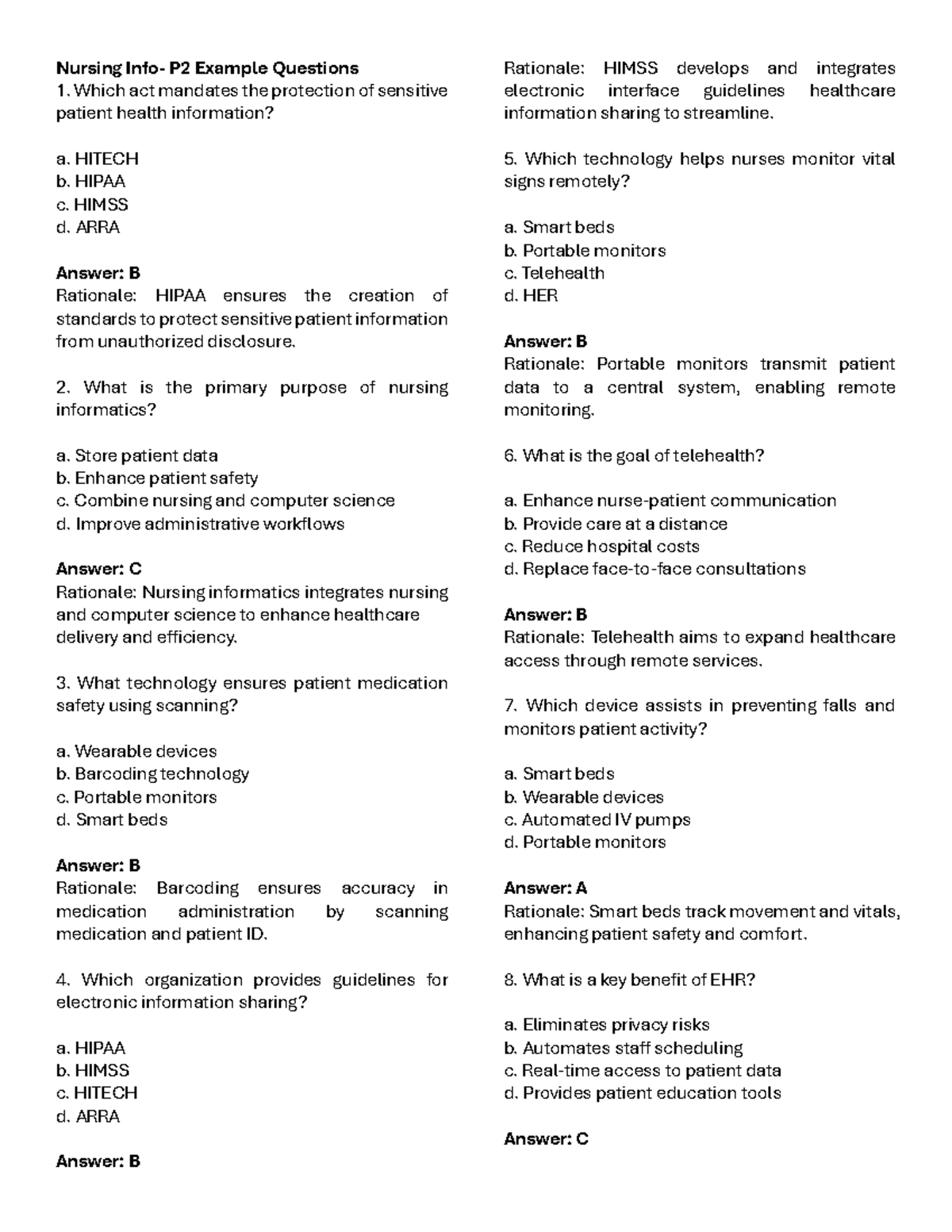 Nursing Informatics P2 Practice Questions & Answers - Studocu