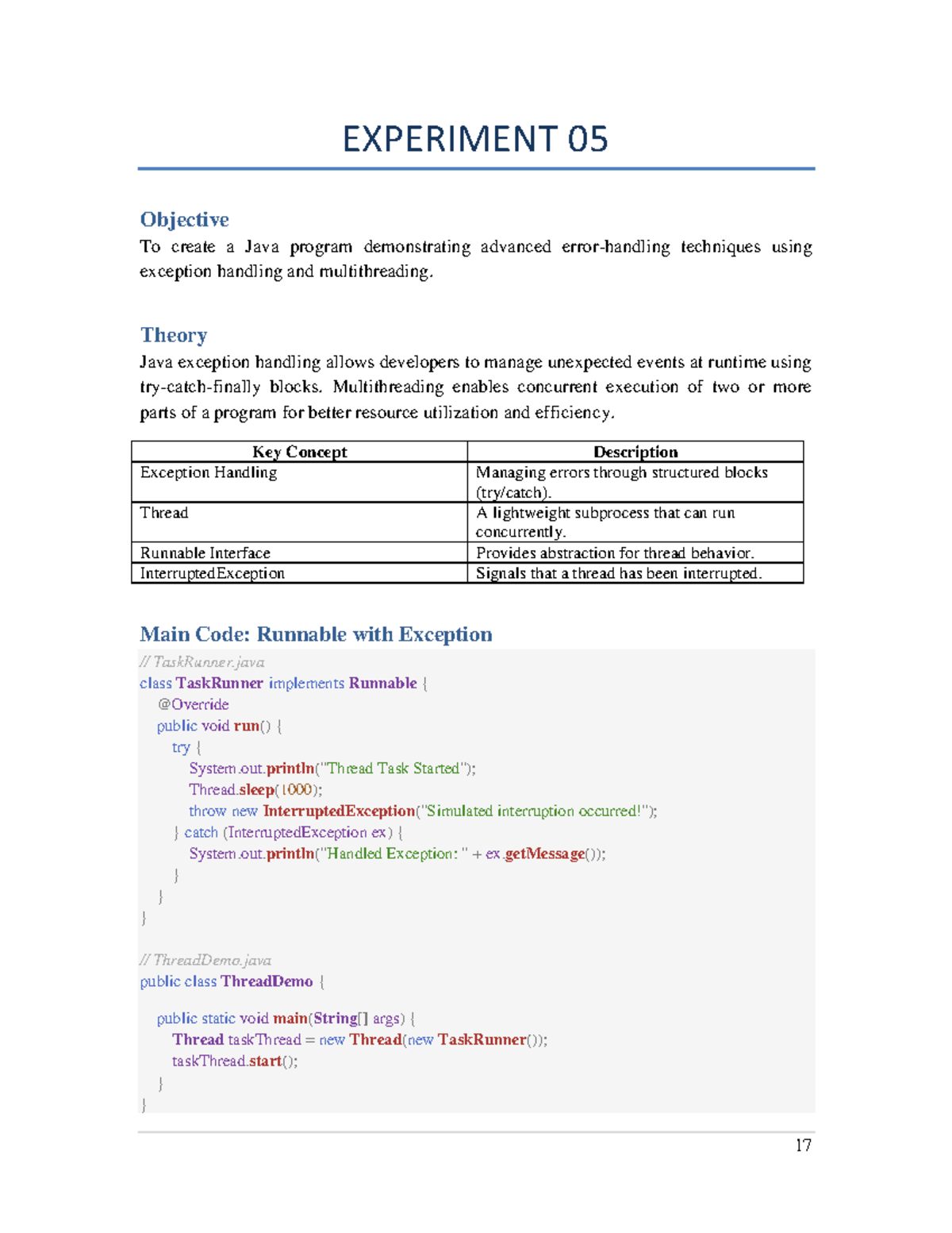 Experiment 05: Advanced Java Techniques in Exception Handling ...