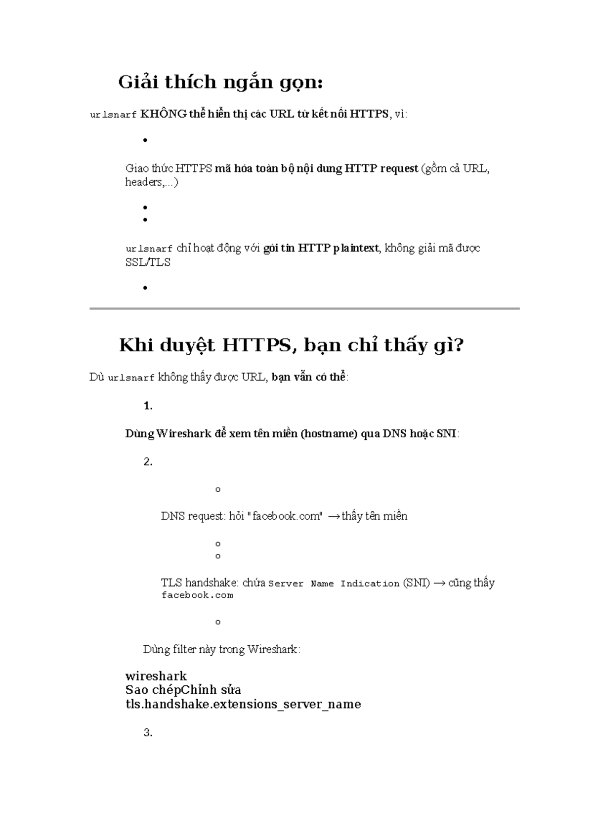 Giải thích về urlsnarf và HTTPS trong Wireshark - Studocu
