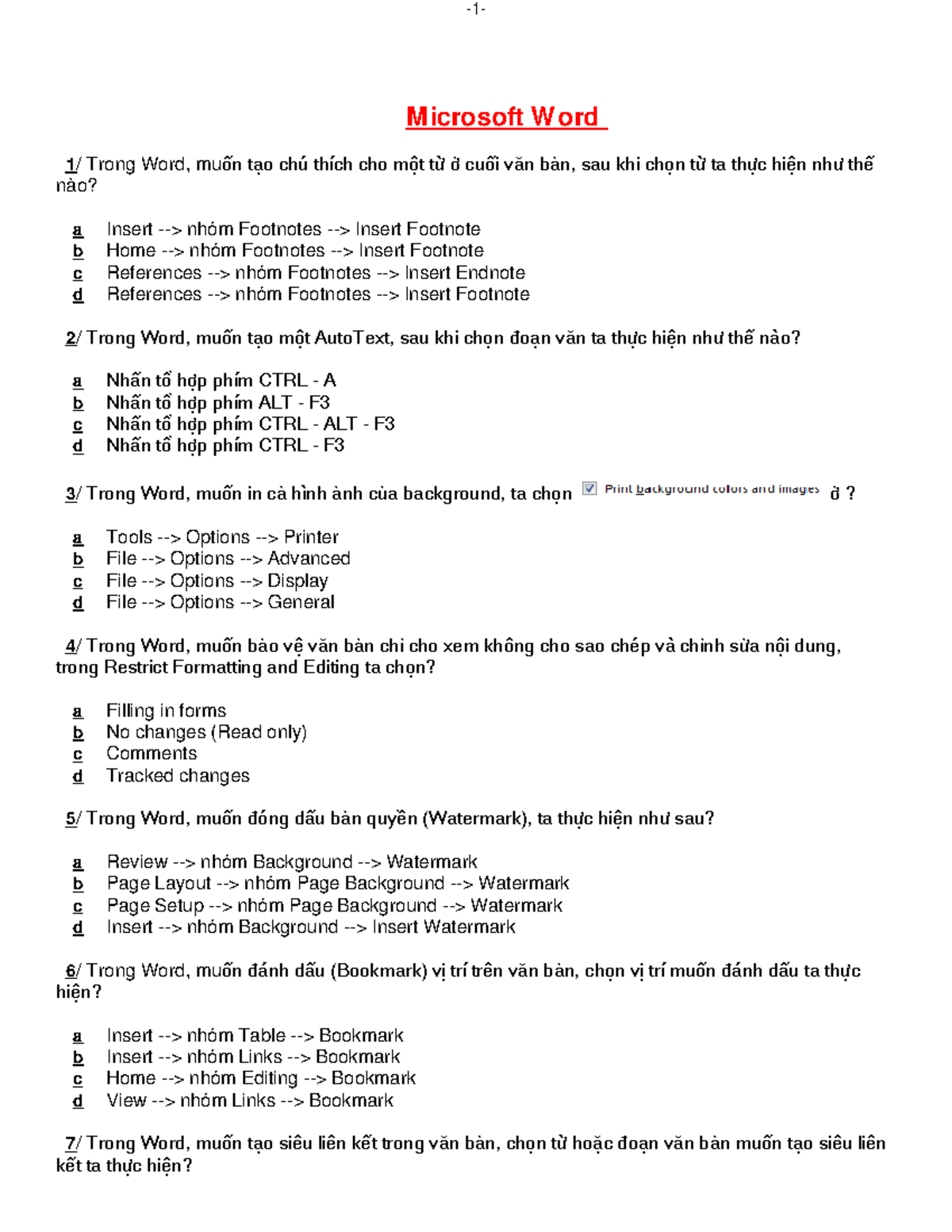 Word 30 Questions - Microsoft Word Usage Techniques - Studocu