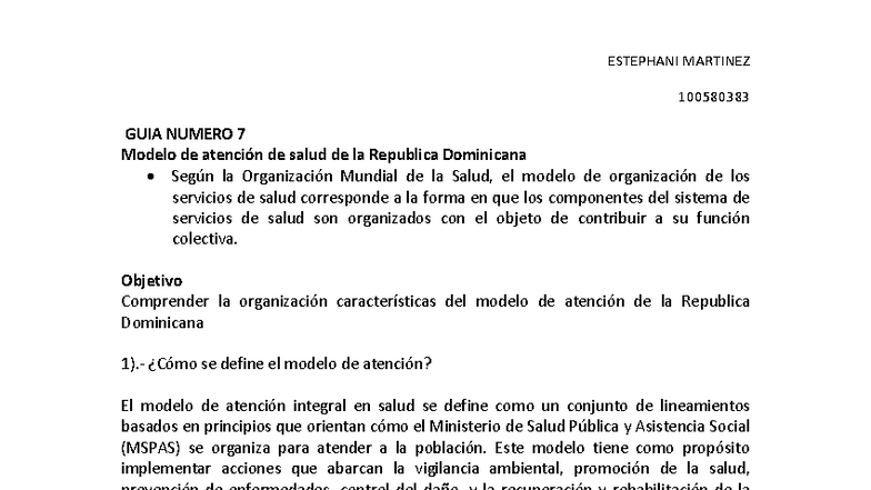 Guía No. 7: Modelo de Atención de Salud en RD según OMS - Studocu