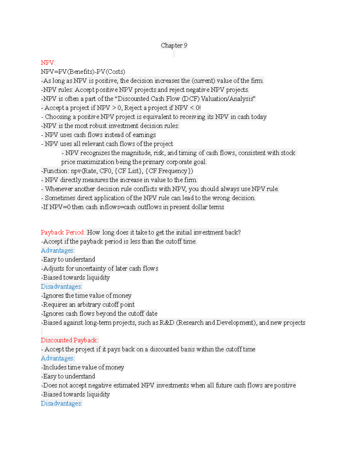 Fin 300 Cheat Sheet: Key Concepts from Chapters 9, 13-15 - Studocu