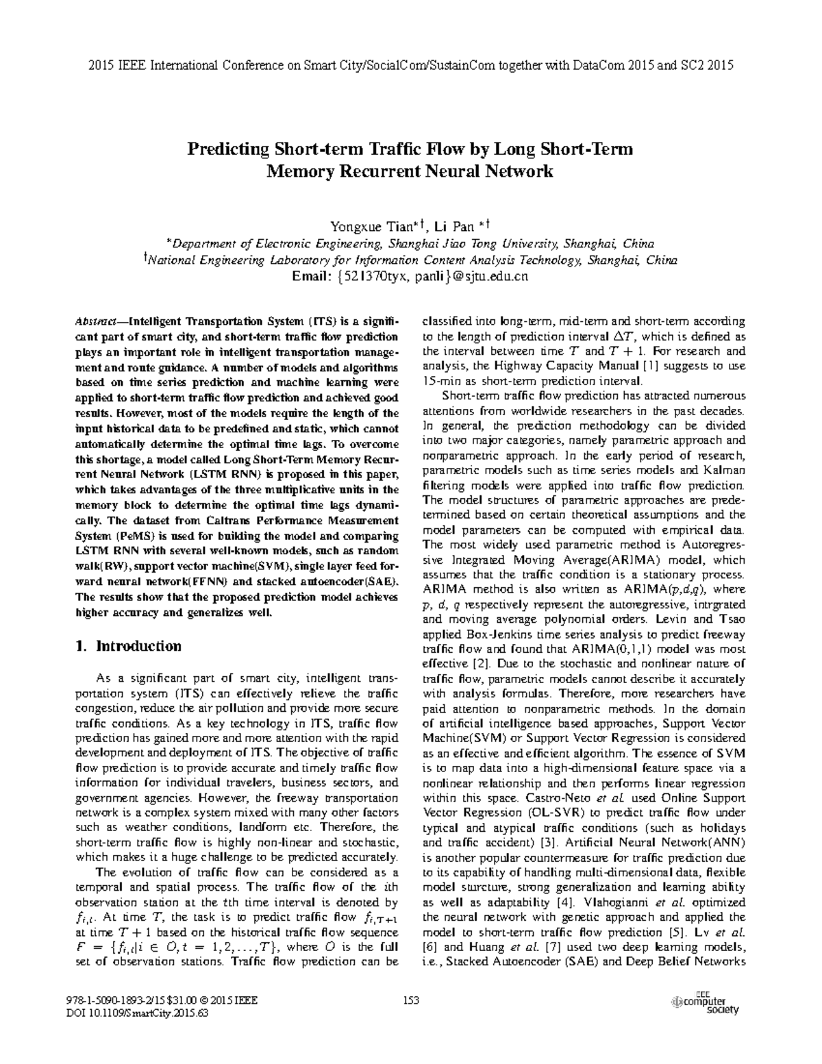 Short-term Traffic Flow Prediction Using LSTM RNN: An Analysis - Studocu