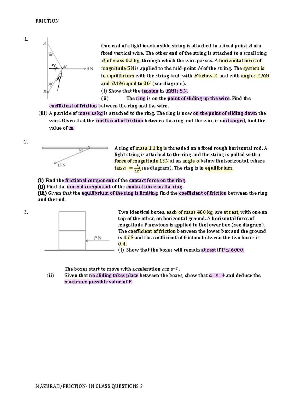 Friction - IN Class Questions 2 (Physics 101) - Studocu