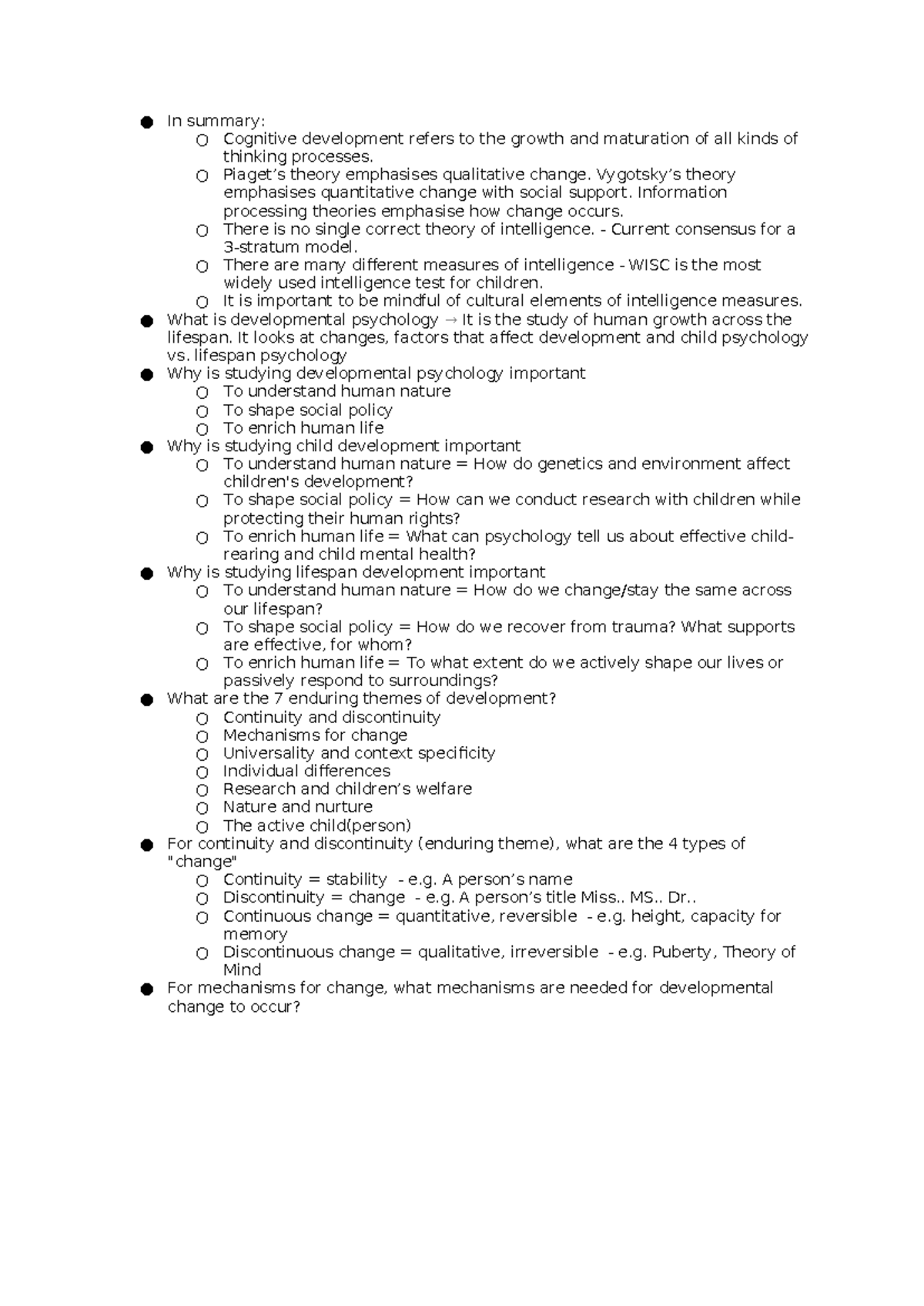 PSY 101: Week 4 Lecture 1 - Developmental Psychology Overview - Studocu