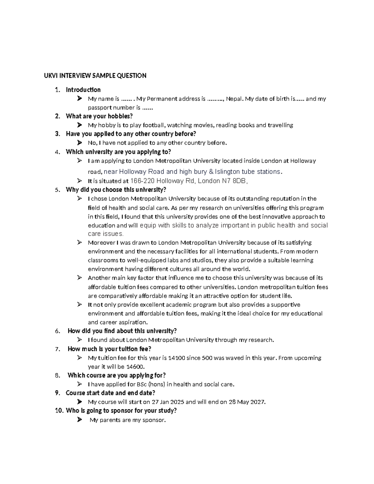 UKVI Interview Sample Question - UKVI INTERVIEW SAMPLE QUESTION ...