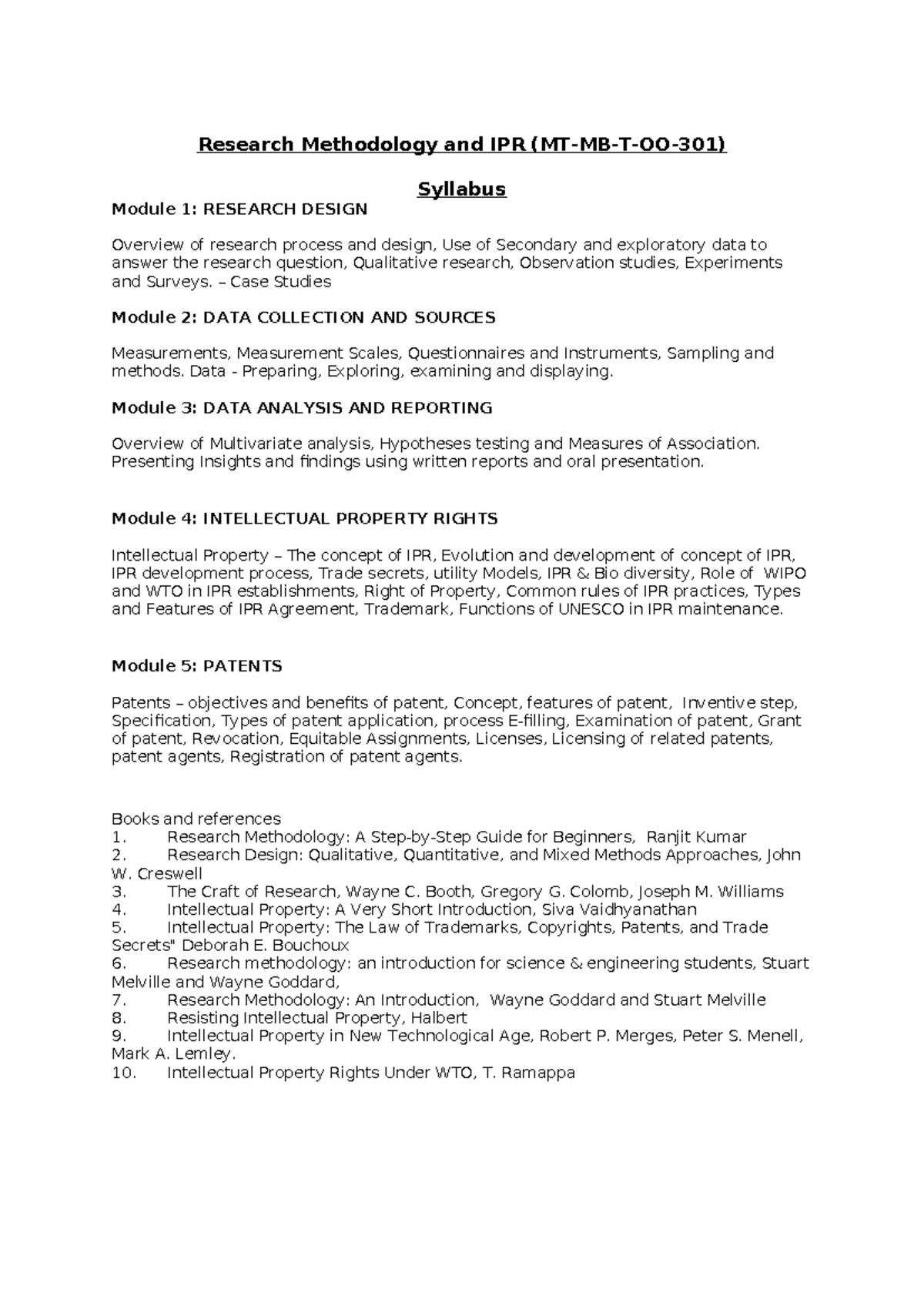 M.Tech Research Methodology & IPR Syllabus Overview - Studocu