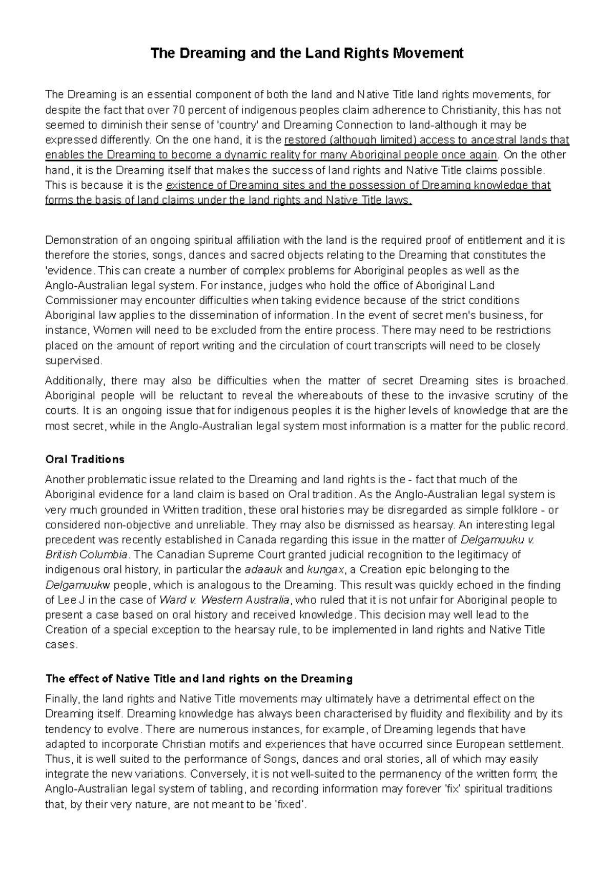 The Dreaming's Role in Land Rights Movements: Insights and Challenges ...