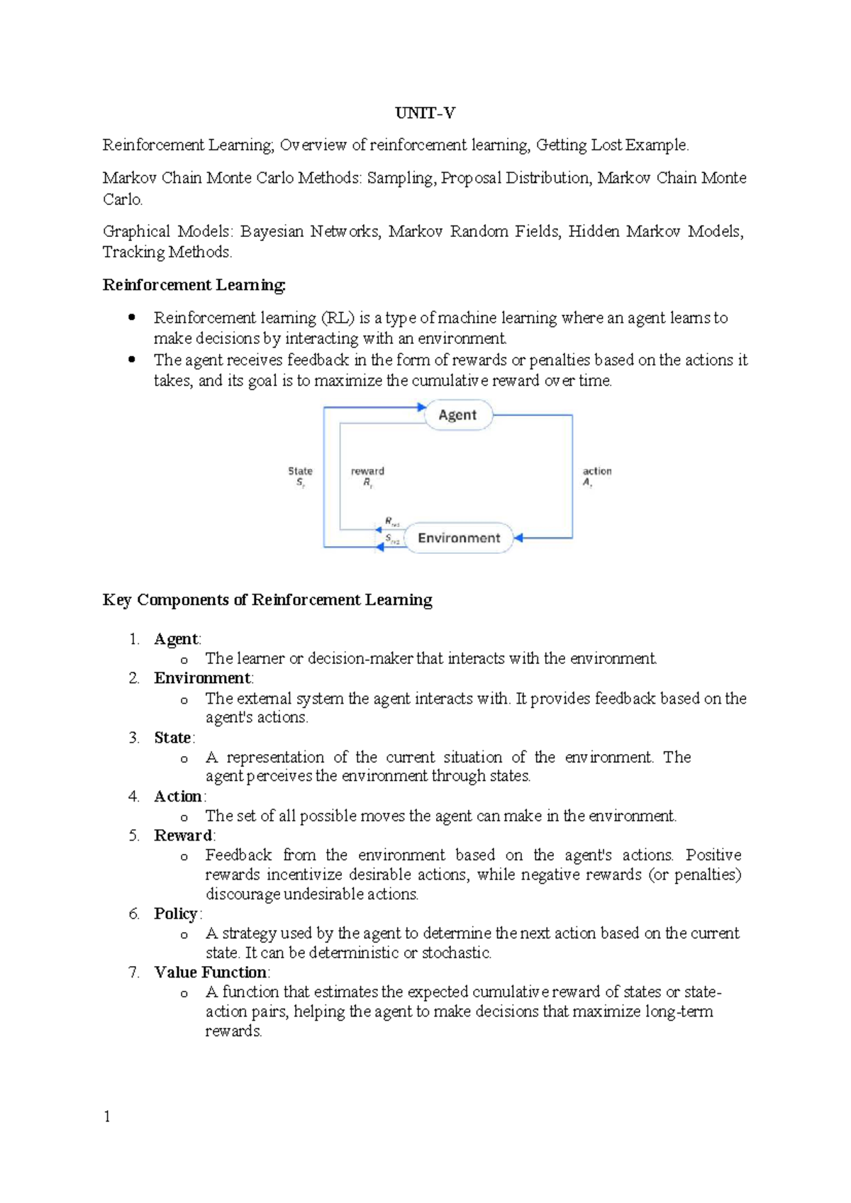 Unit-5 ML: Overview of Reinforcement Learning & MCMC Methods - Studocu