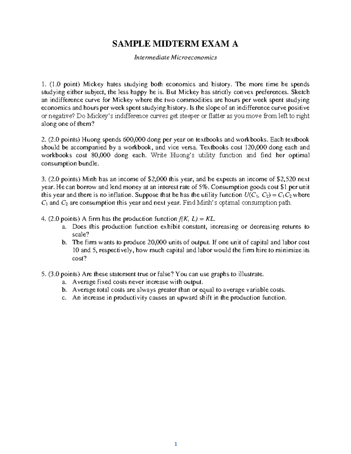 Midterm Exam B: Intermediate Microeconomics Study Guide - Studocu