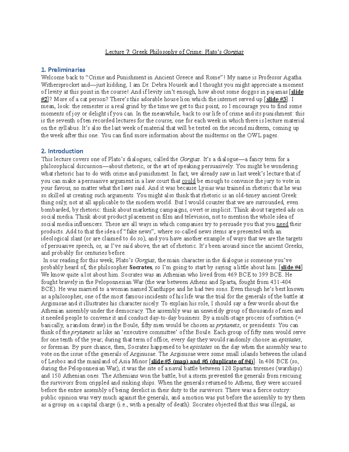 Lecture 8: Gorgias and the Philosophy of Crime and Punishment - Studocu