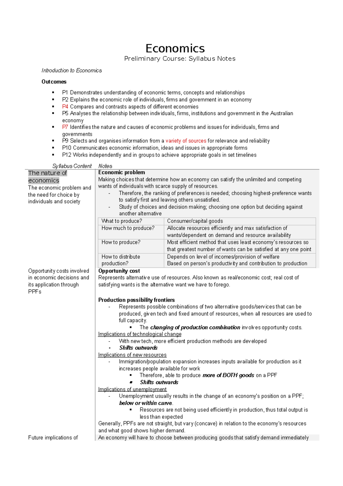 ECO101: Preliminary Syllabus Notes on Economic Concepts and ...
