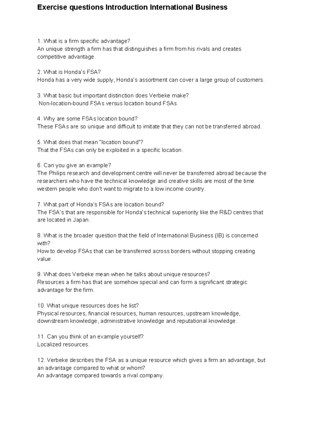 IB 1 - Intro to International Business Lecture Questions & Answers ...
