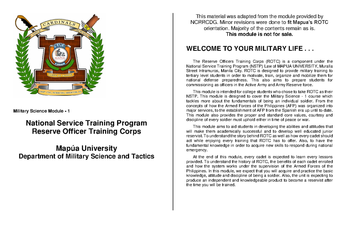 MS1 - Military Science Module 1: Introduction to ROTC at Mapúa ...