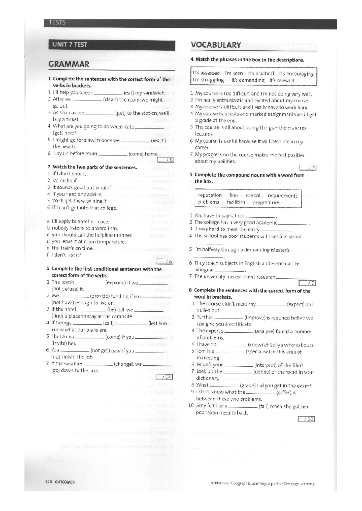 Unit Tests 7 to 12 Vocabulary and Grammar Review - GTYHU - Studocu