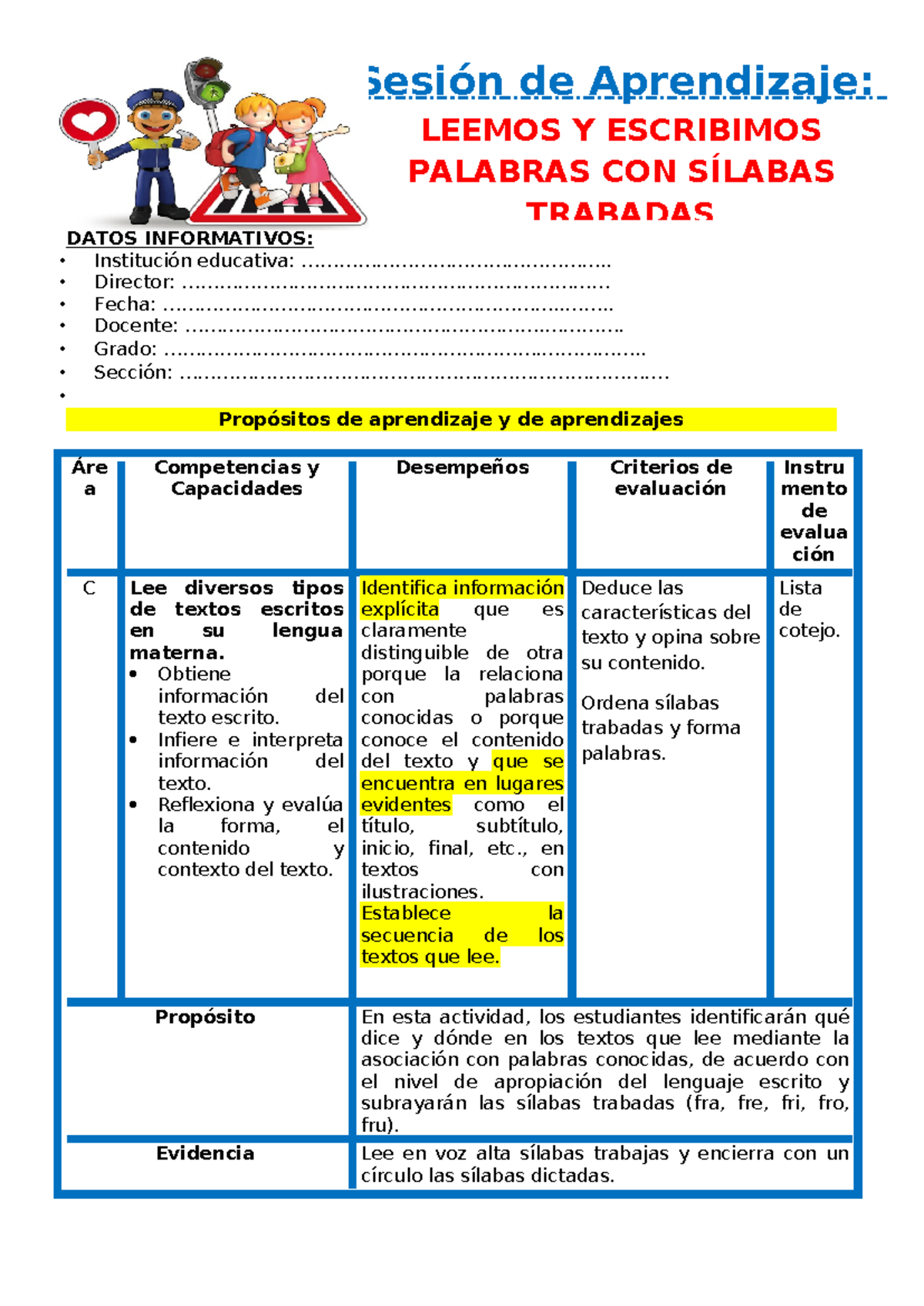 1° Sesión: Leemos y Escribimos Palabras con Sílabas Trabadas - Studocu