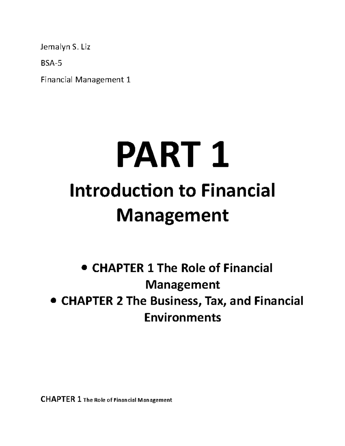 Financial Management 1: Key Concepts and Case Studies Overview - Studocu