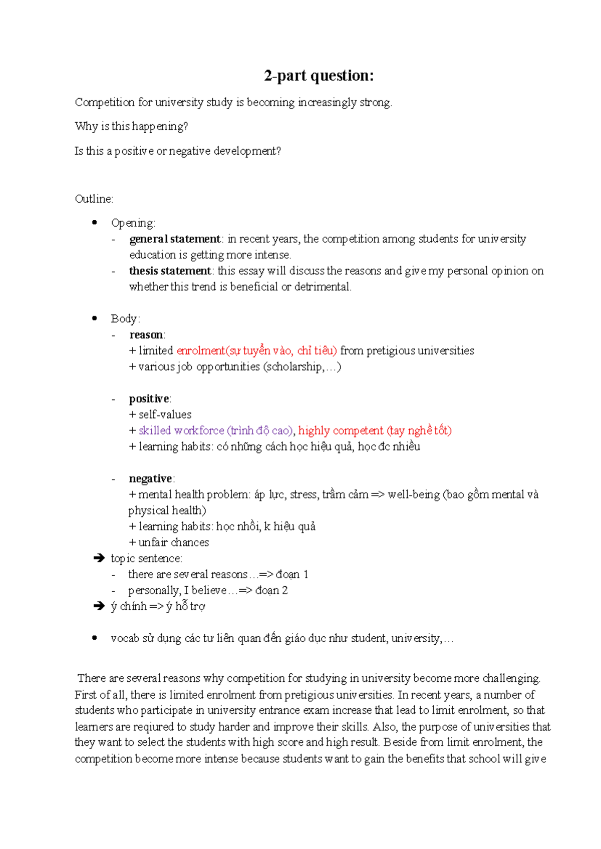 IELTS Writing Task 2: Competition for University Study - Studocu