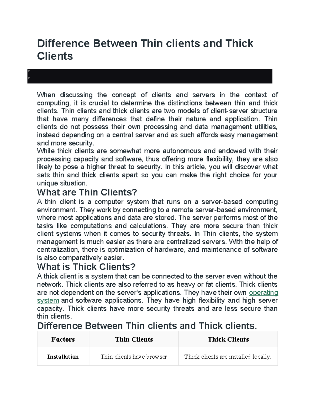 Difference Between Thin Clients and Thick Clients: A Comparative Study ...