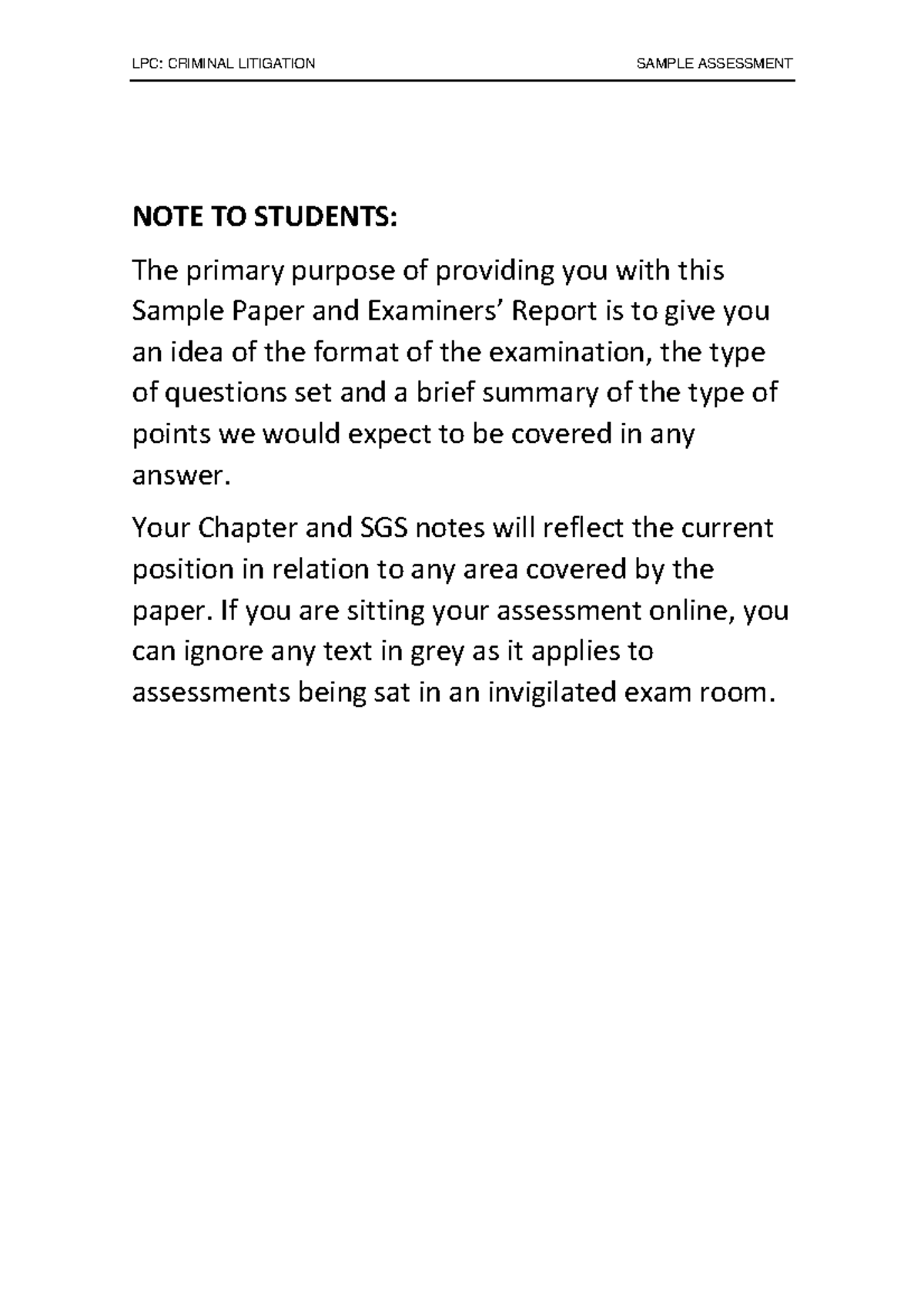 LPC: Criminal Litigation 2021 Sample Assessment Paper Analysis - Studocu