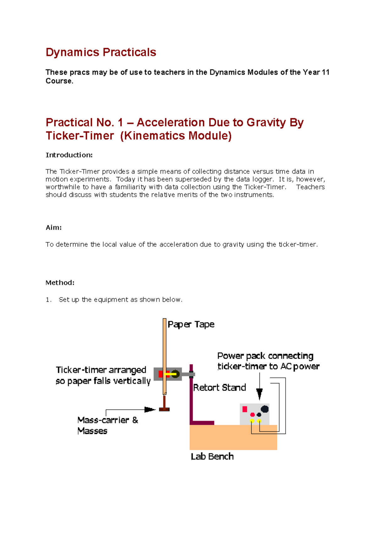 Dynamics Practicals for Year 11: Kinematics & Momentum Experiments ...