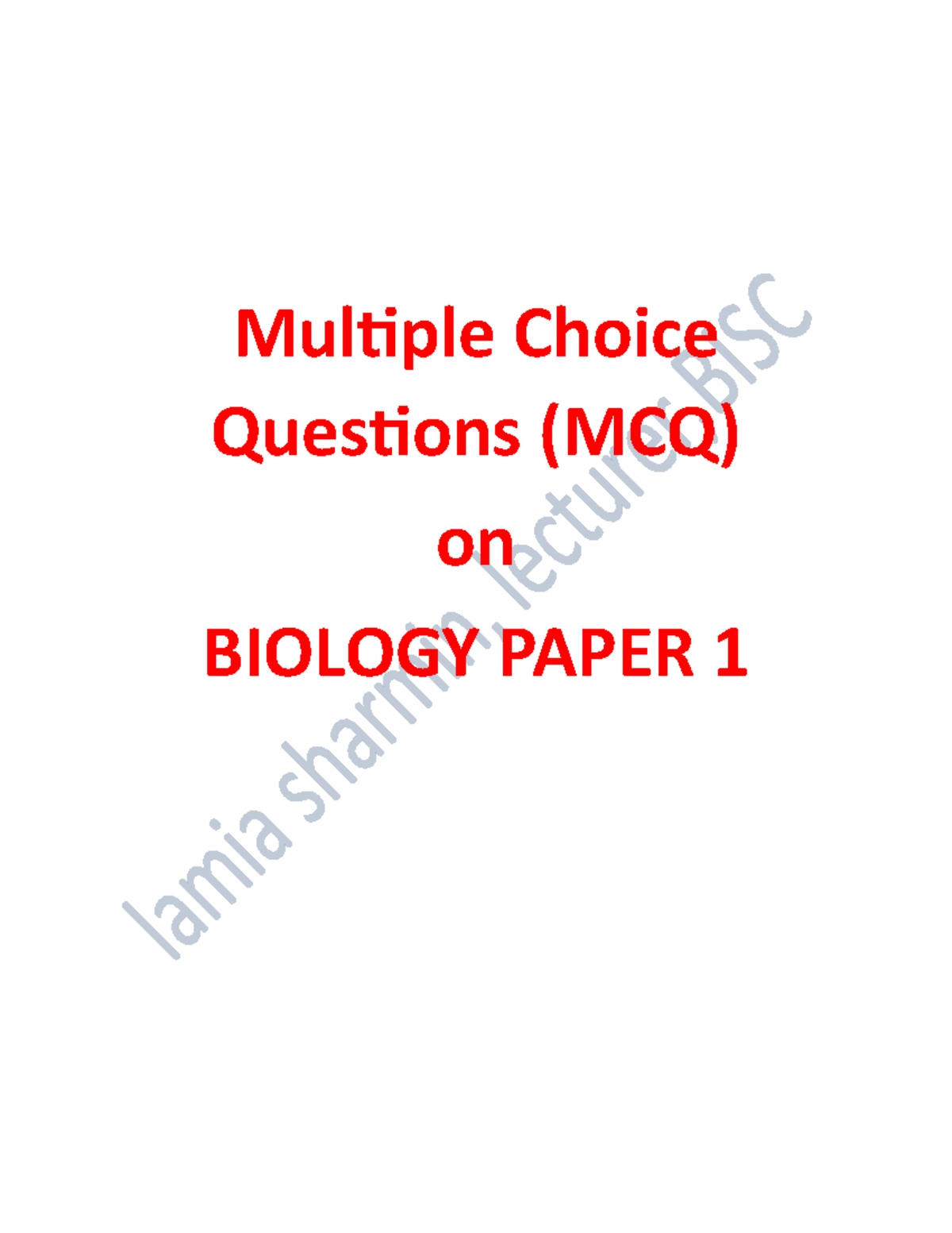 MCQ for Paper 1 2024 - Question - Multiple Choice Questions (MCQ) on ...