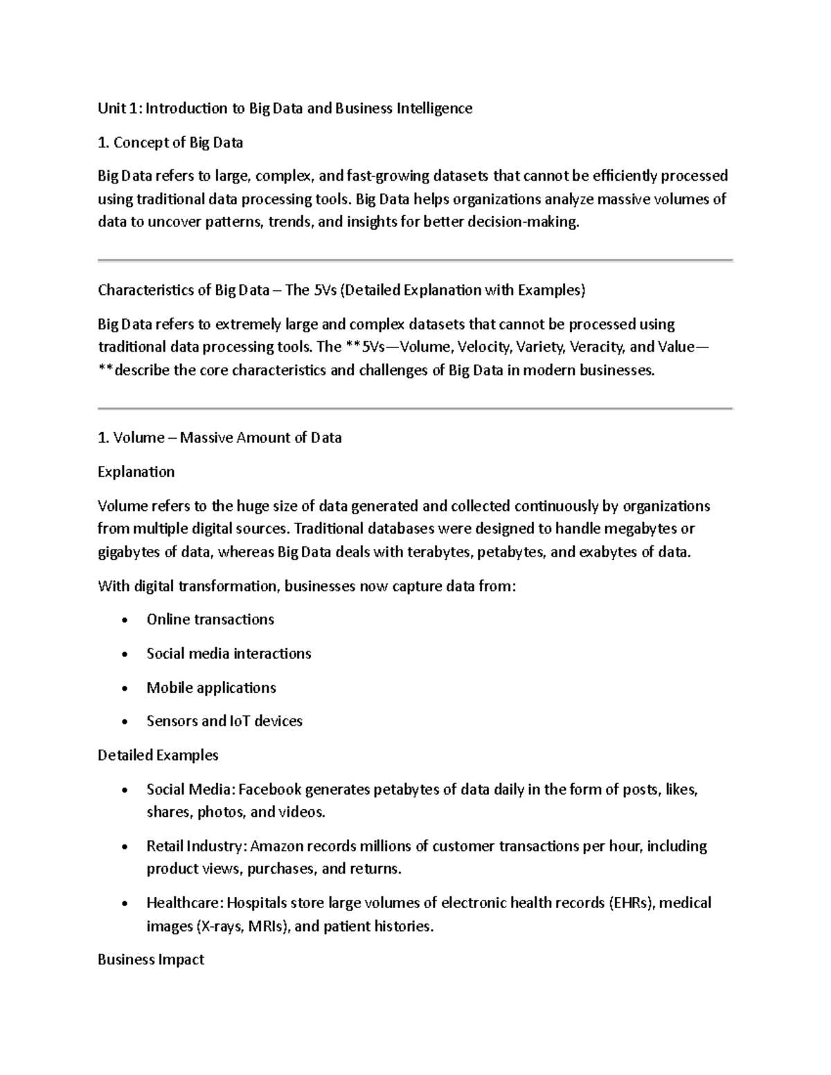 Unit 1: Intro to Big Data & Business Intelligence - Key Concepts and ...