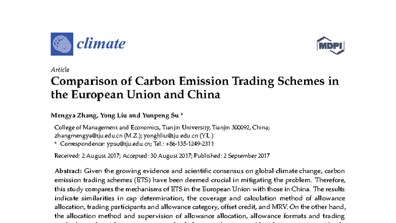 Comparative Analysis of Carbon Emission Trading Schemes: EU vs. China ...