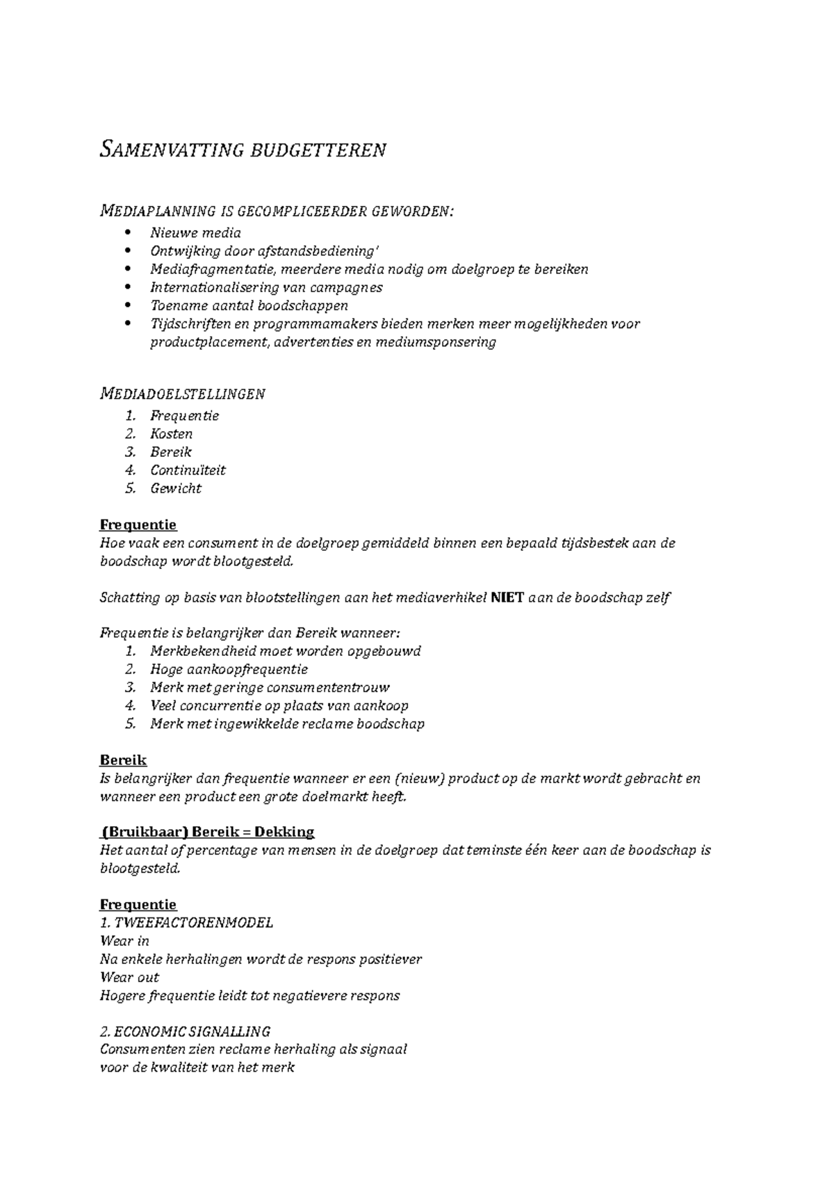Samenvatting Budgetteren: Sleutelprincipes van Mediaplanning en Bereik ...