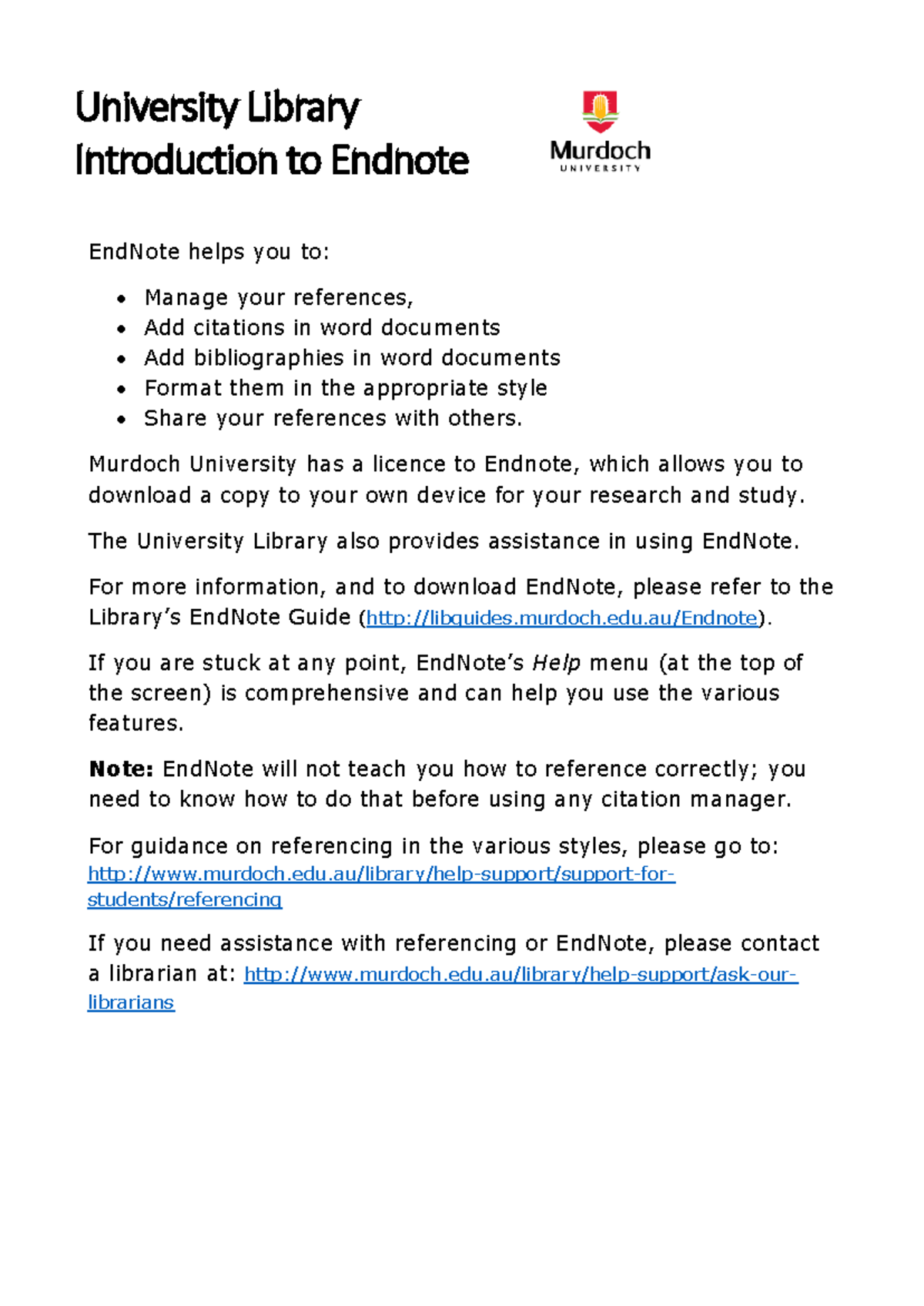 End Note Guide - University Library Introduction to Endnote EndNote ...