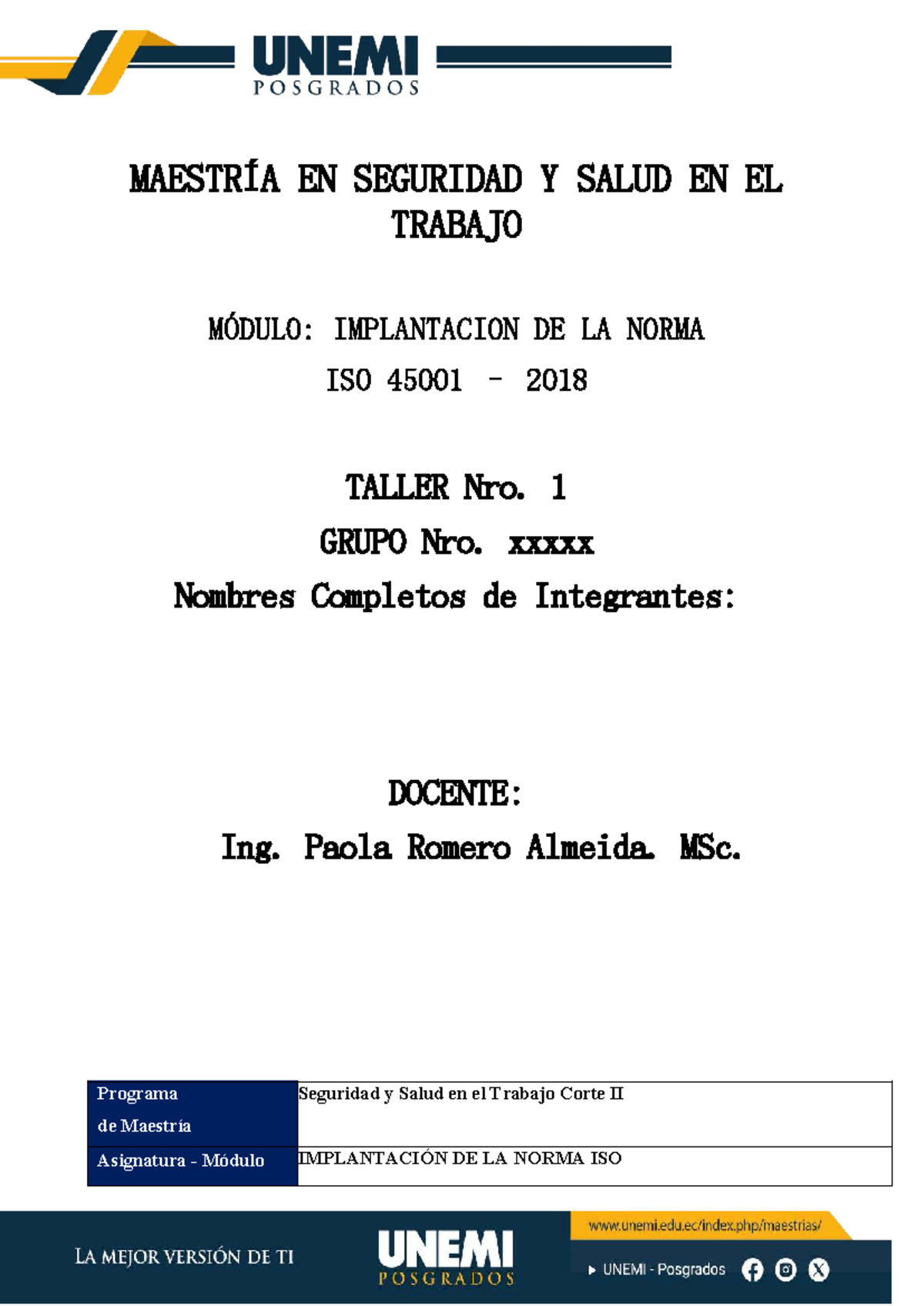 Tarea Nro. 1: Informe de Cumplimiento sobre ISO 45001:2018 - Studocu