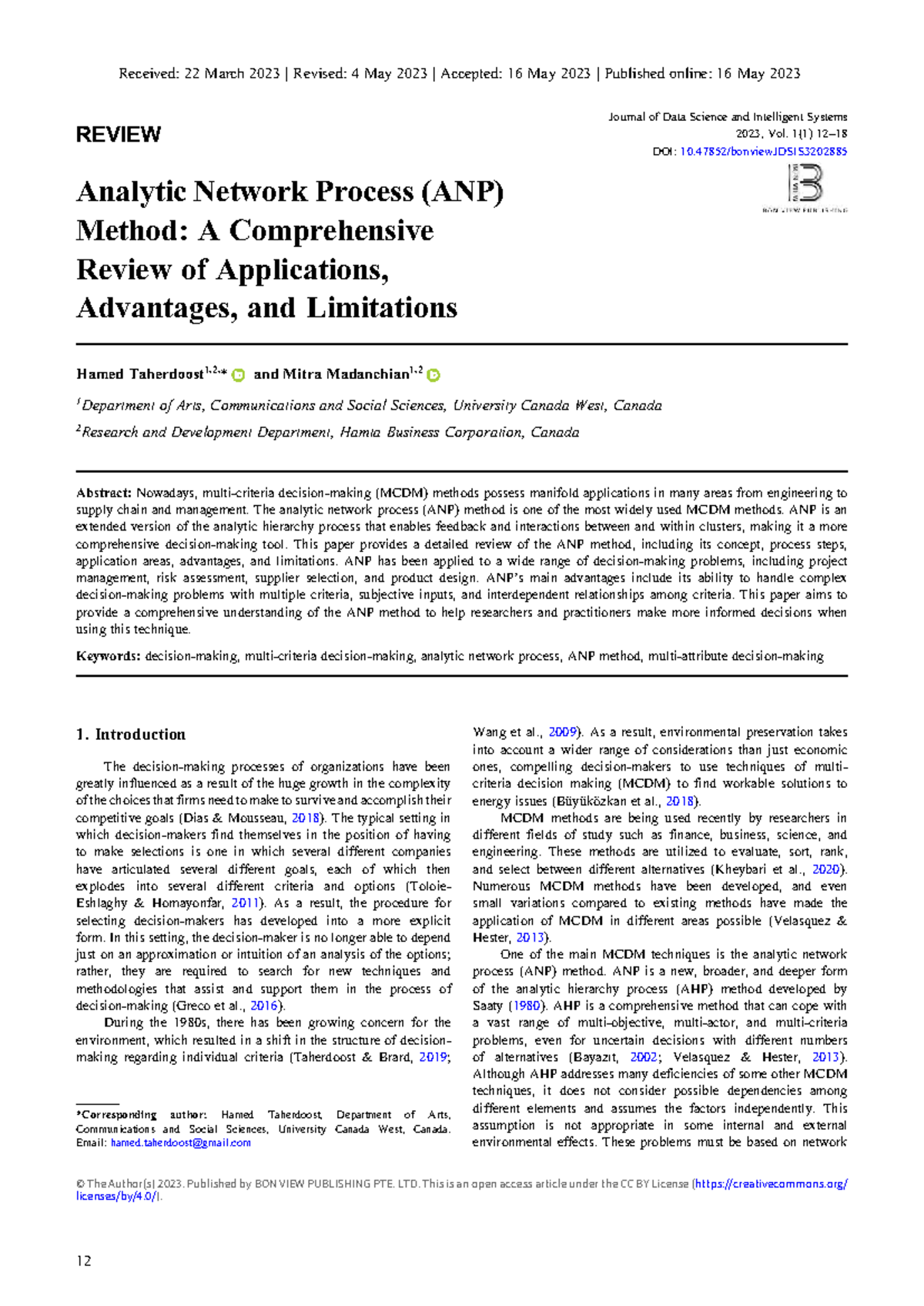 ANP Method: Comprehensive Review of Applications & Limitations (JDSIS ...
