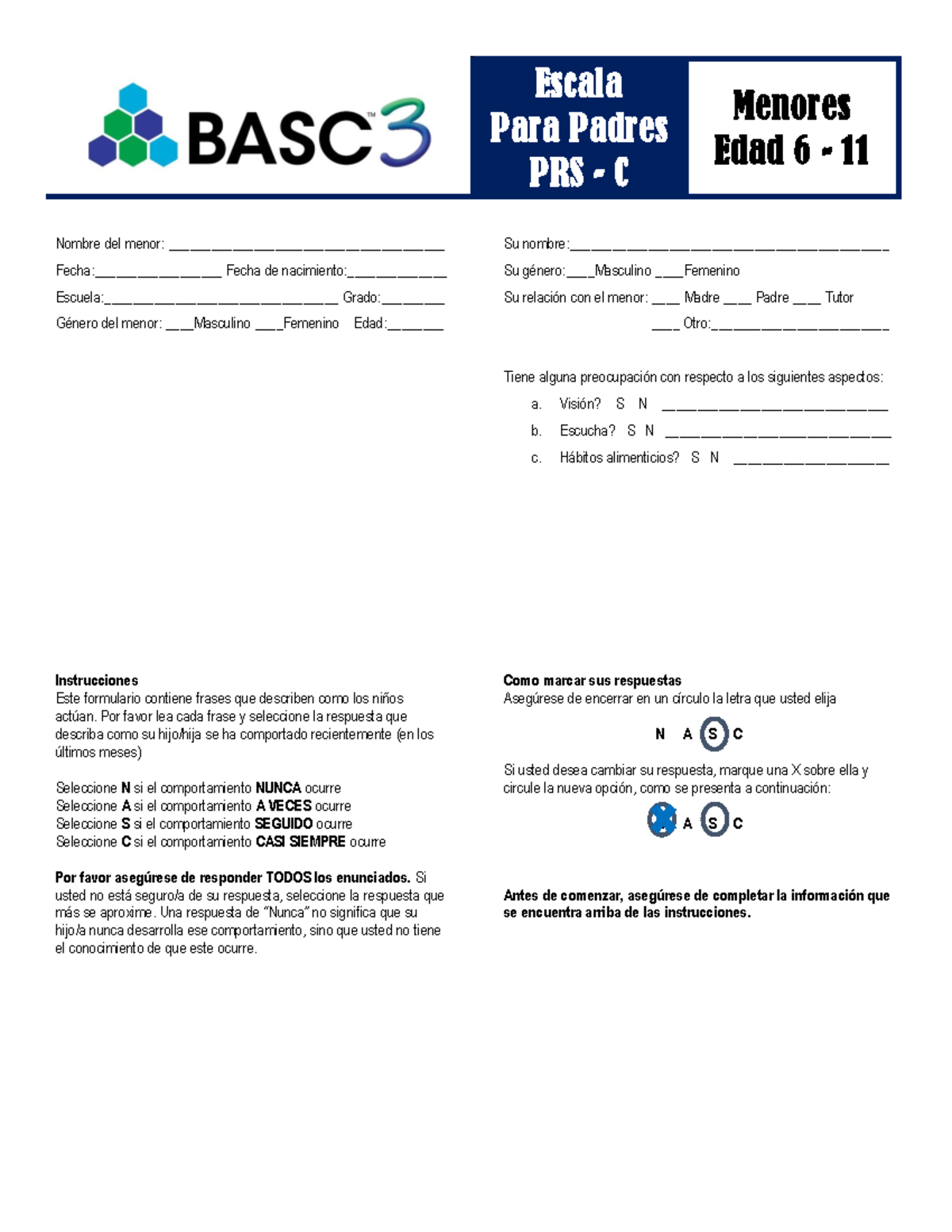 BASC 3 - Escala de Comportamiento para Padres de Niños 6-11 - Studocu