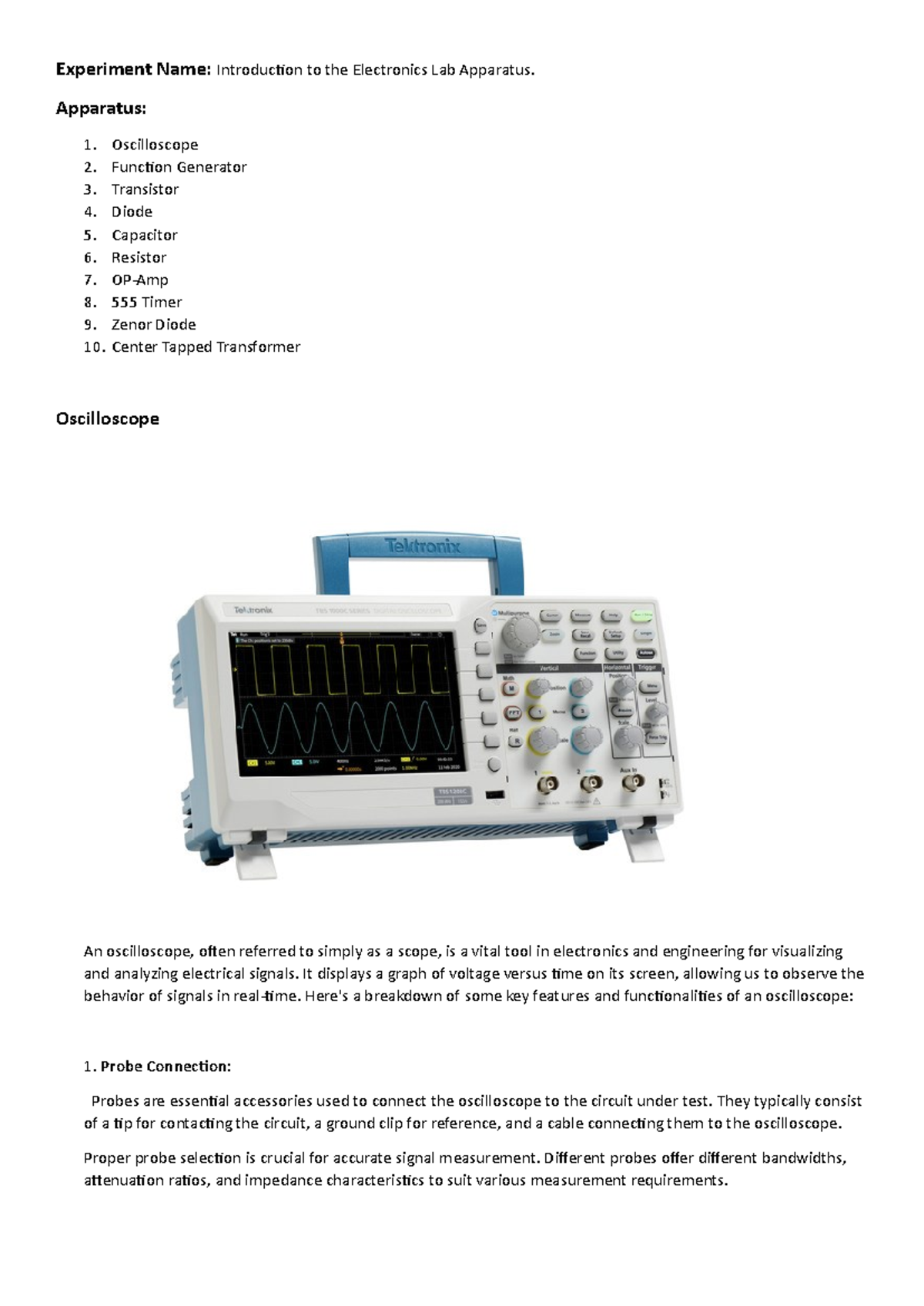 EEE 1252 Lab 1 - Introduction to Electronics Lab Apparatus and ...