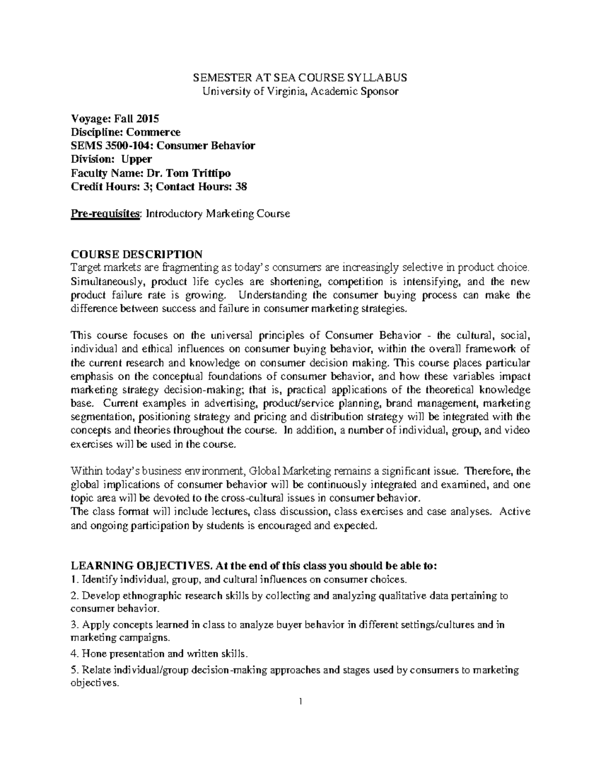 Consumer Behavior - SEMESTER AT SEA COURSE SYLLABUS University of ...