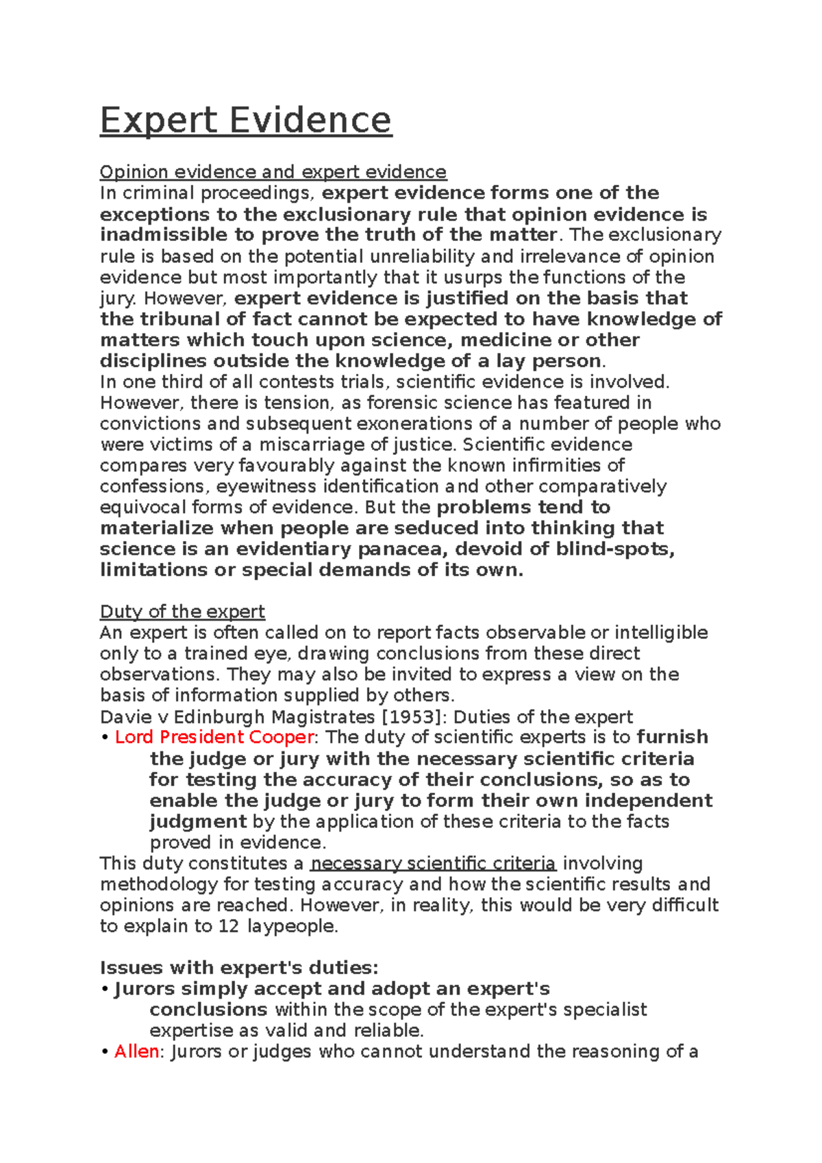 Expert Evidence in Criminal Trials: Admissibility and Implications ...