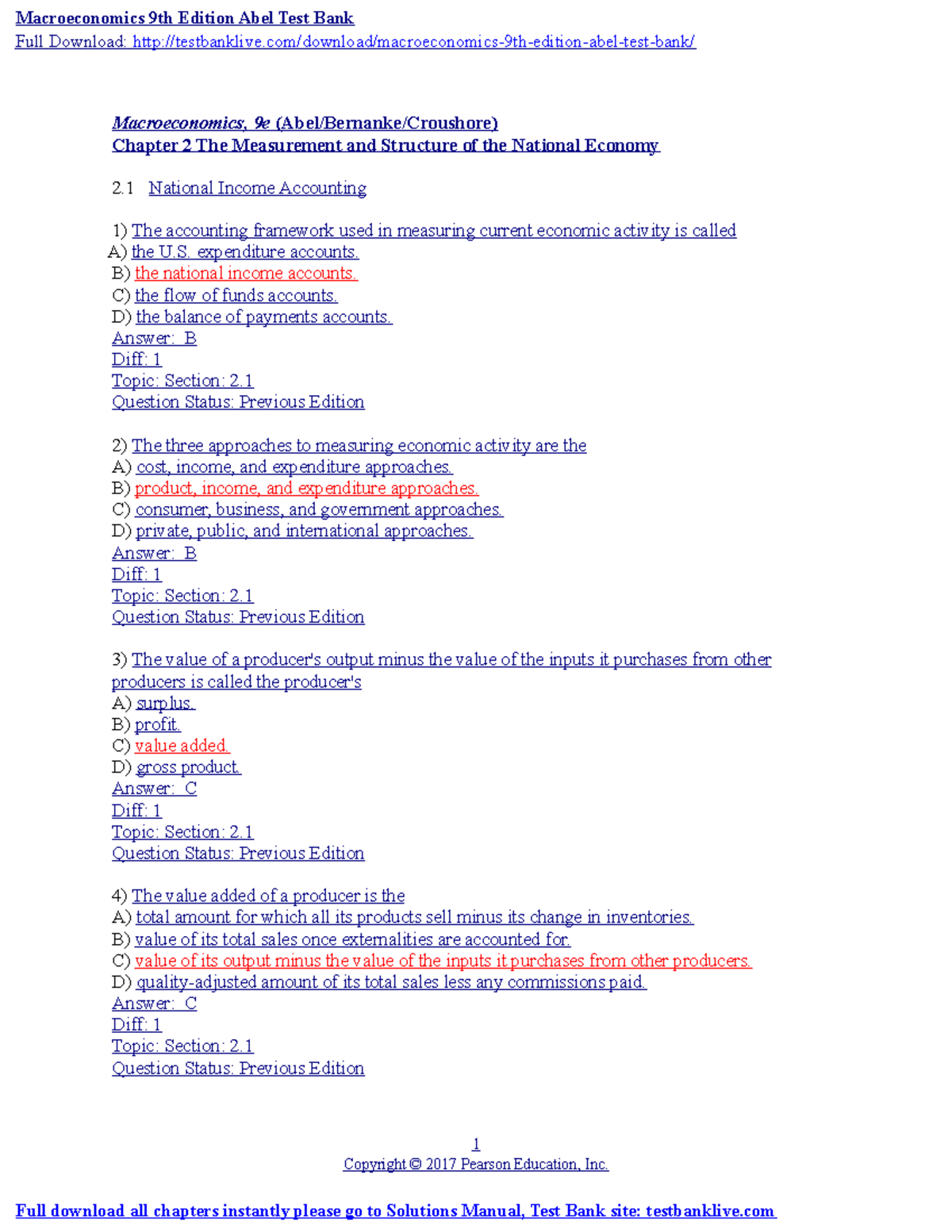 Macroeconomics 9th Ed. Abel Test Bank: Chapter 2 Overview & Quiz ...