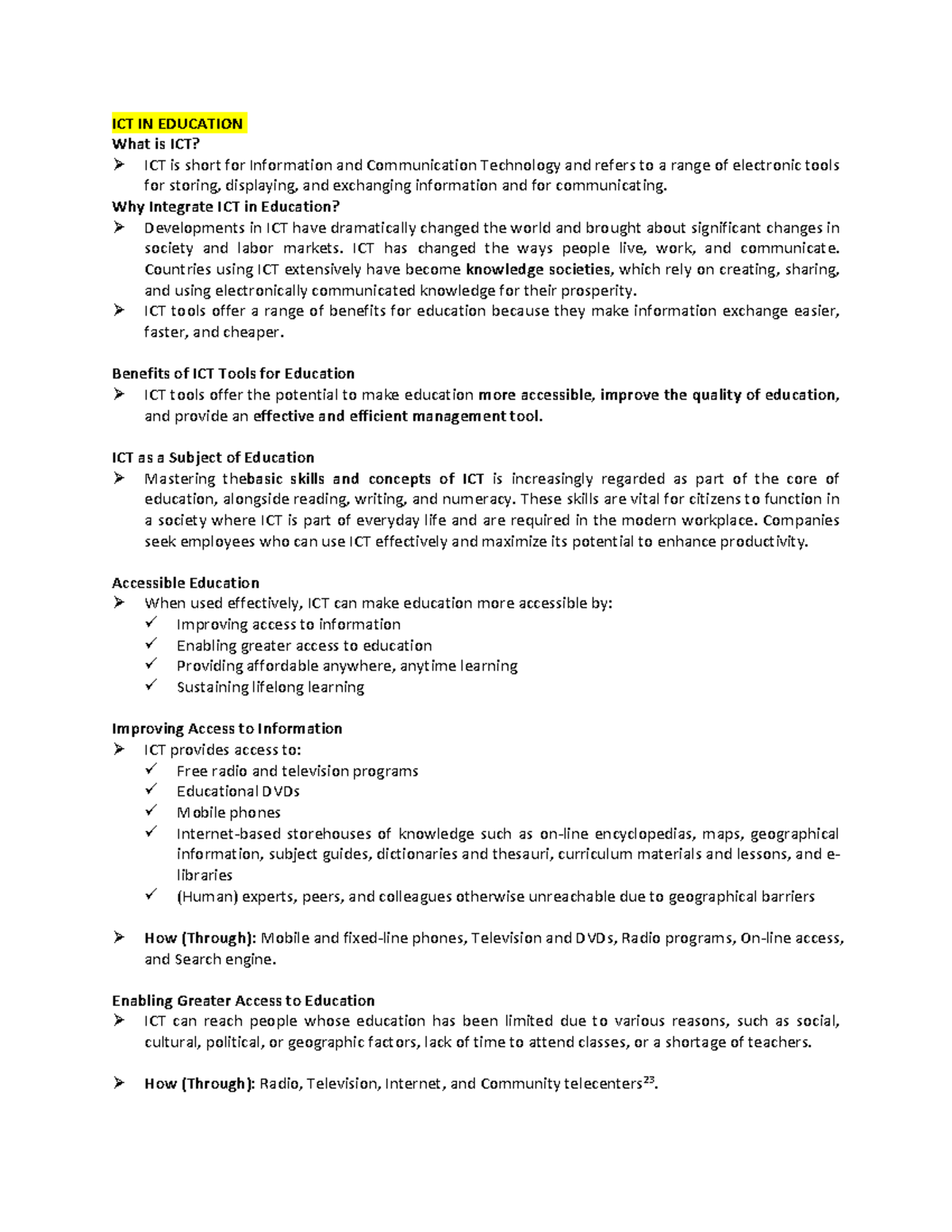 ICT in Education - Study Notes (Module 2 Overview) - Studocu