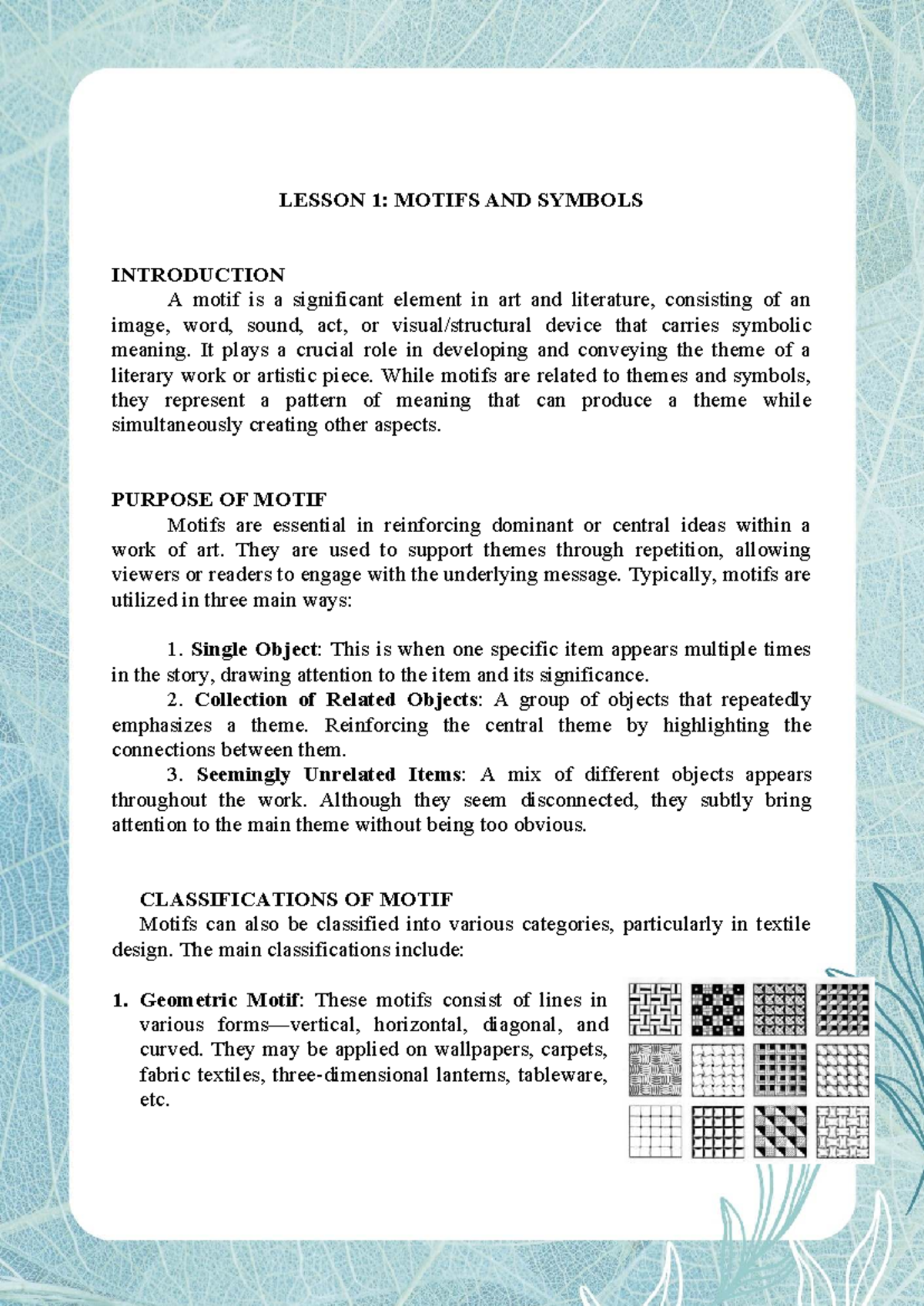 Understanding Motifs and Symbols: Key Concepts and Classifications ...