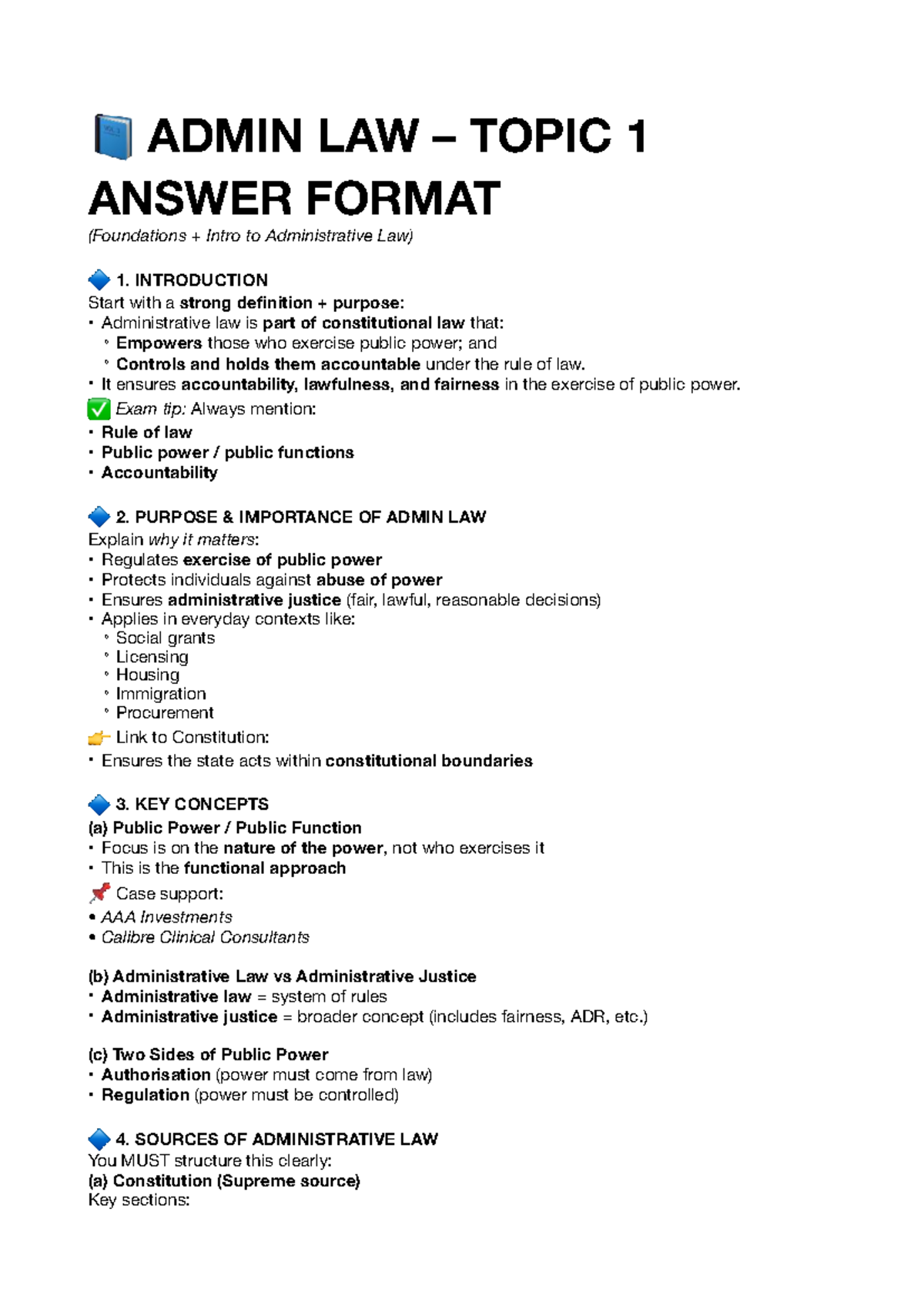 ADMIN LAW 101: Topic 1 Answer Format & Key Concepts - Studocu