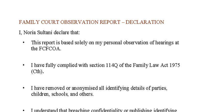 FAMILY LAW 101: Court Observation Report on Interim Hearings - Studocu
