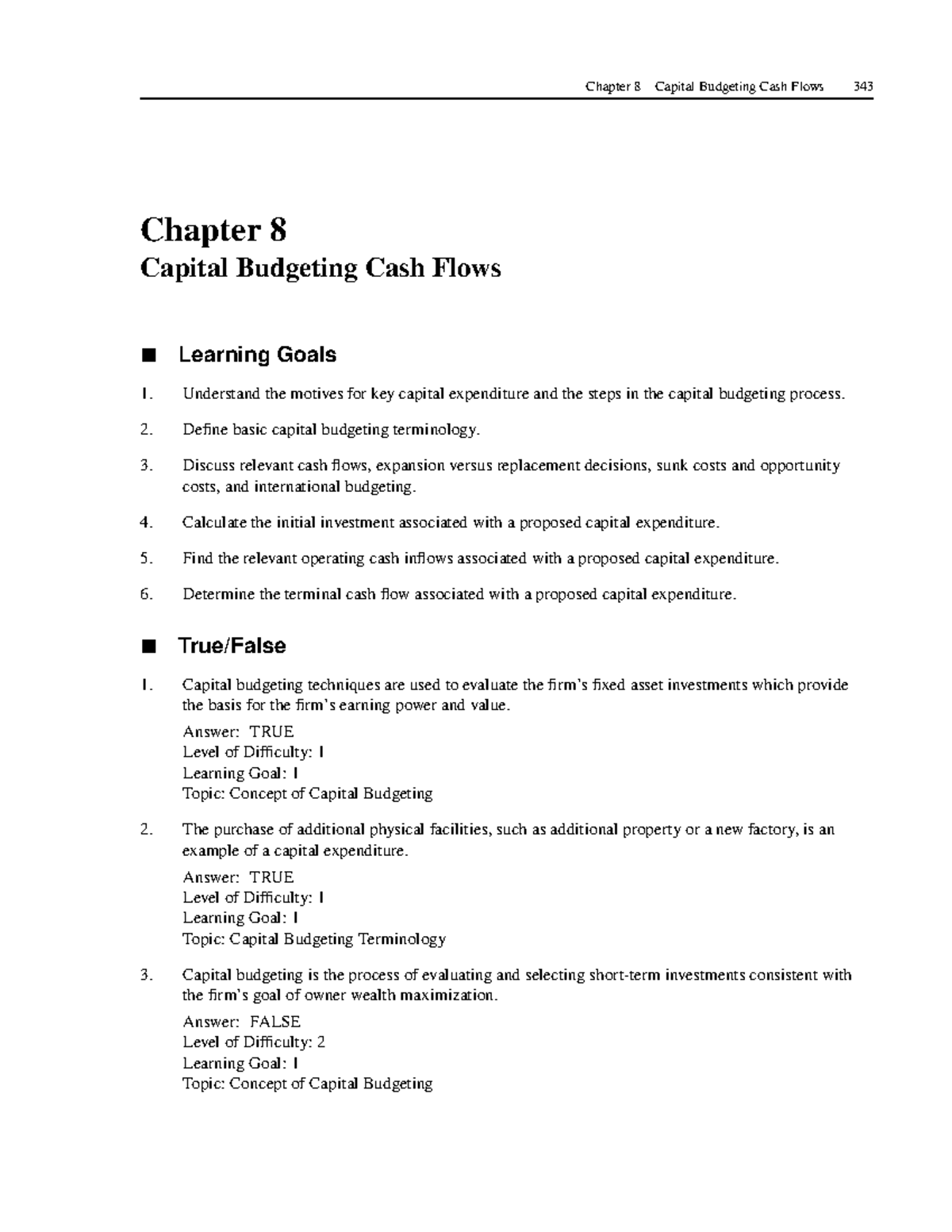 Tb08 - test banks - Chapter 8 Capital Budgeting Cash Flows 343 Chapter ...