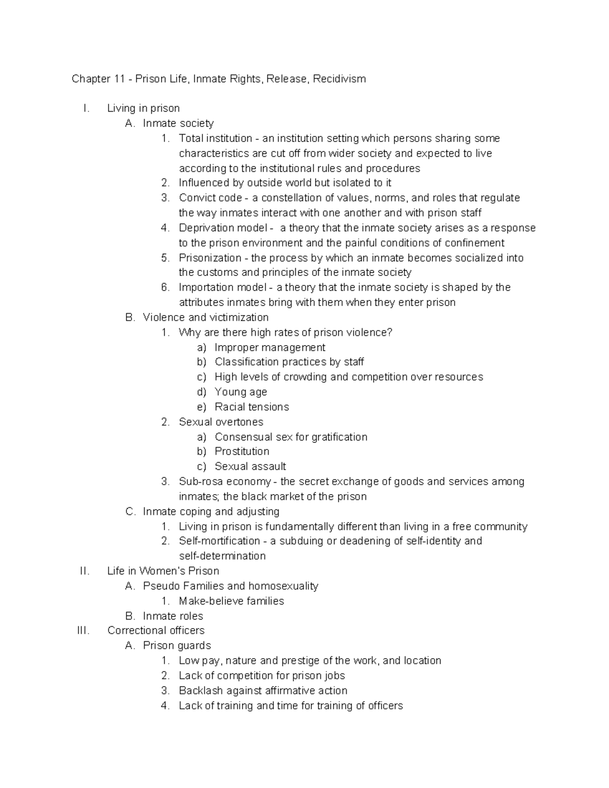 Ch11 - Lecture Notes on Prison Life, Inmate Rights & Recidivism - Studocu