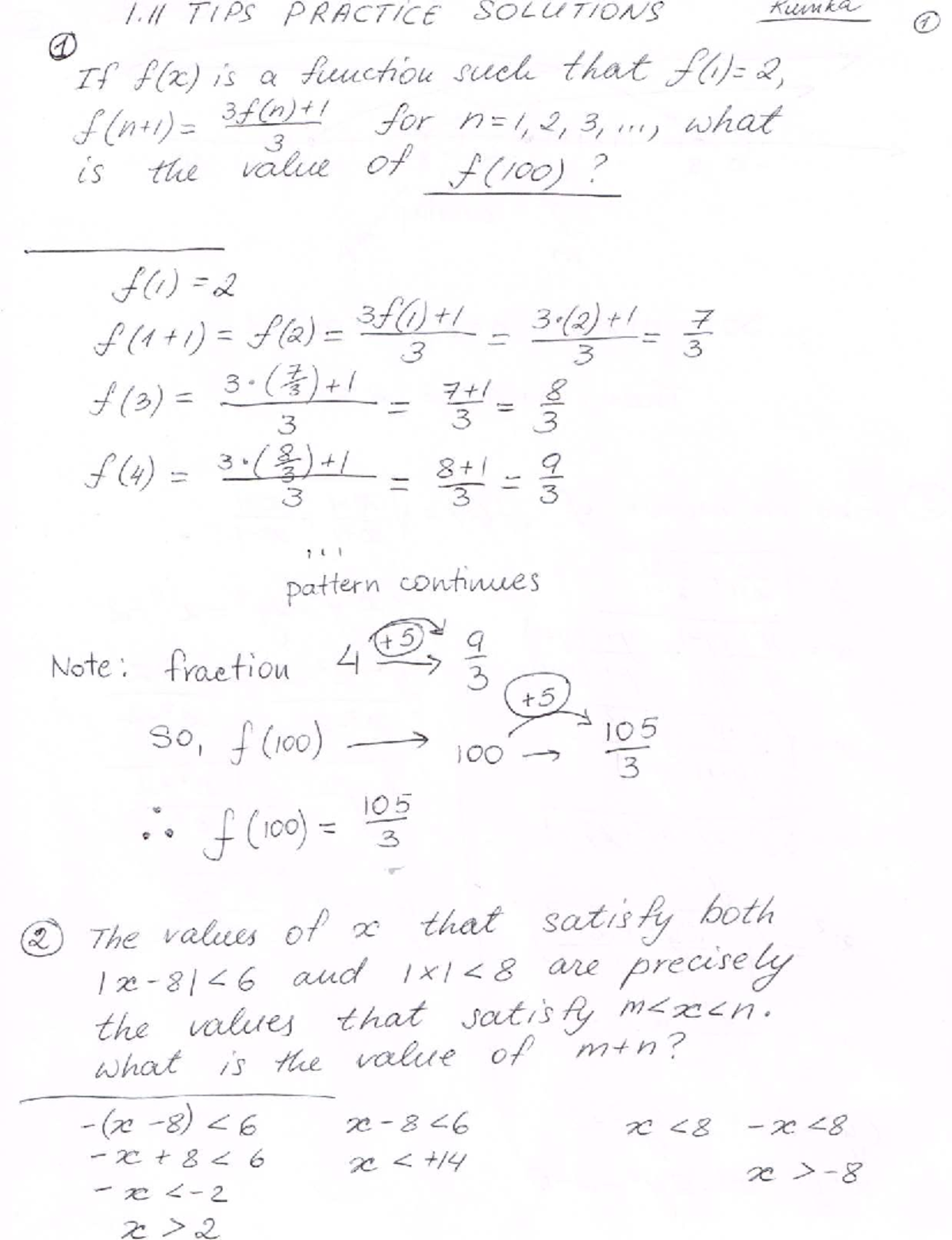 1.6 TIPS Practice Solutions for Function Analysis and Inverses - Studocu