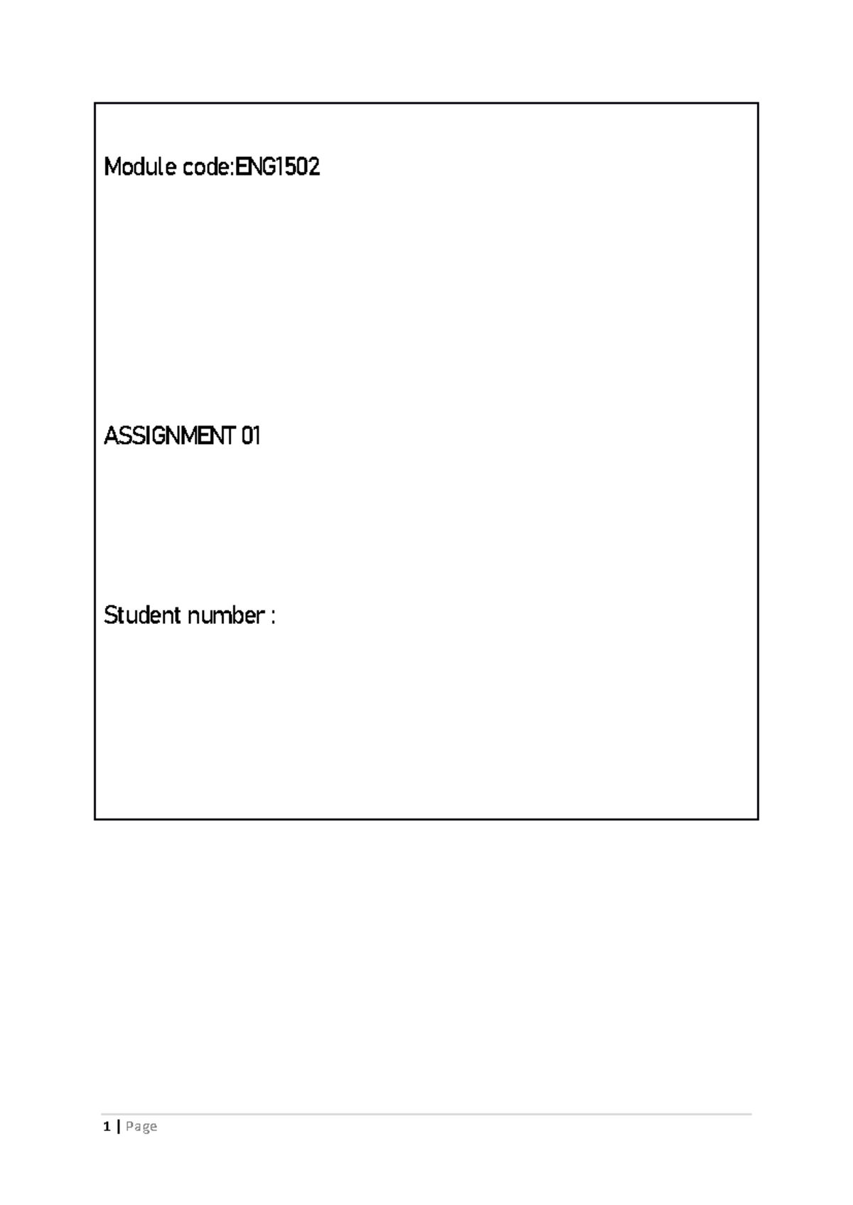 ENG1502 Assignment 01: Plagiarism Declaration Form - Studocu